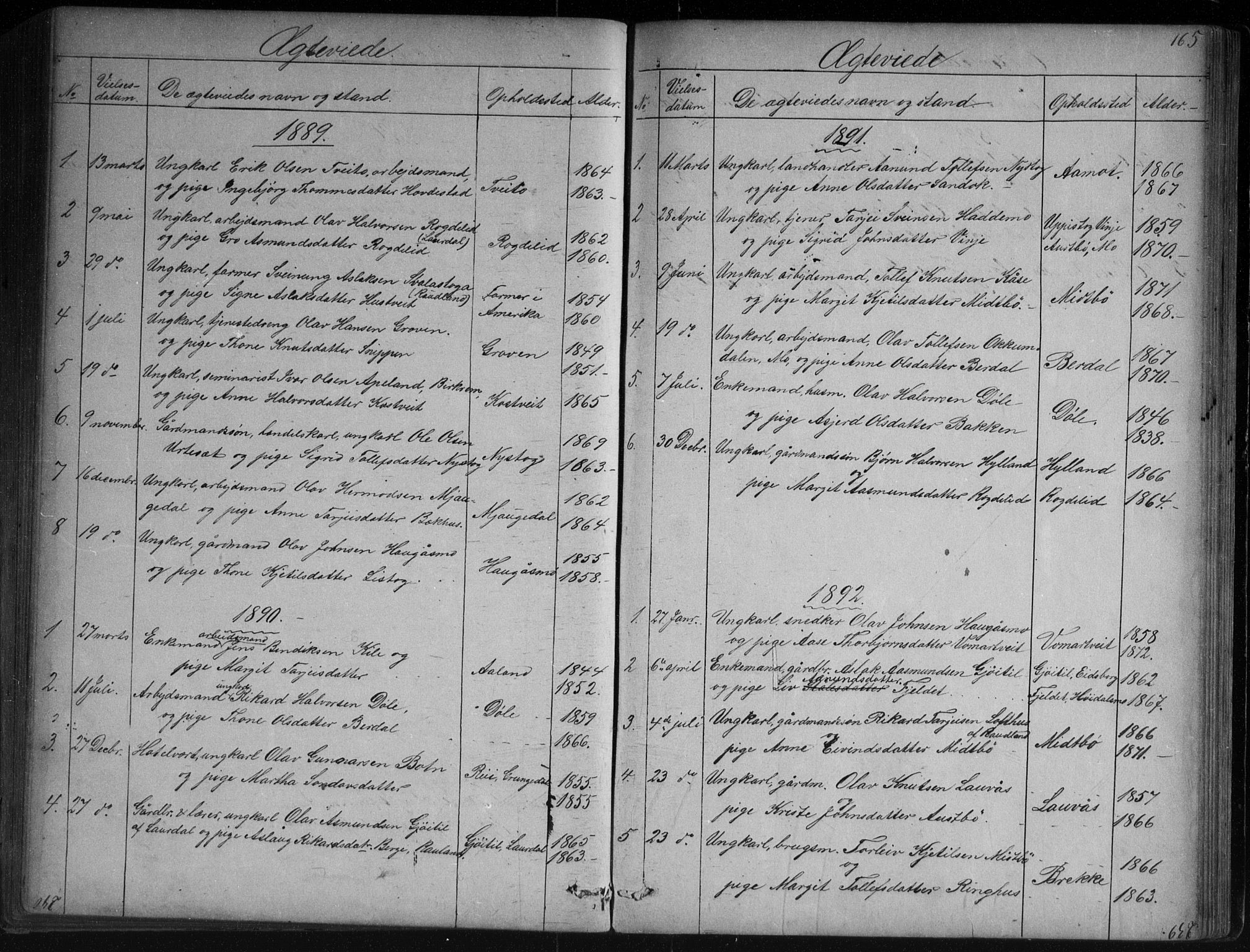 Vinje kirkebøker, SAKO/A-312/G/Ga/L0002: Parish register (copy) no. I 2, 1849-1893, p. 165