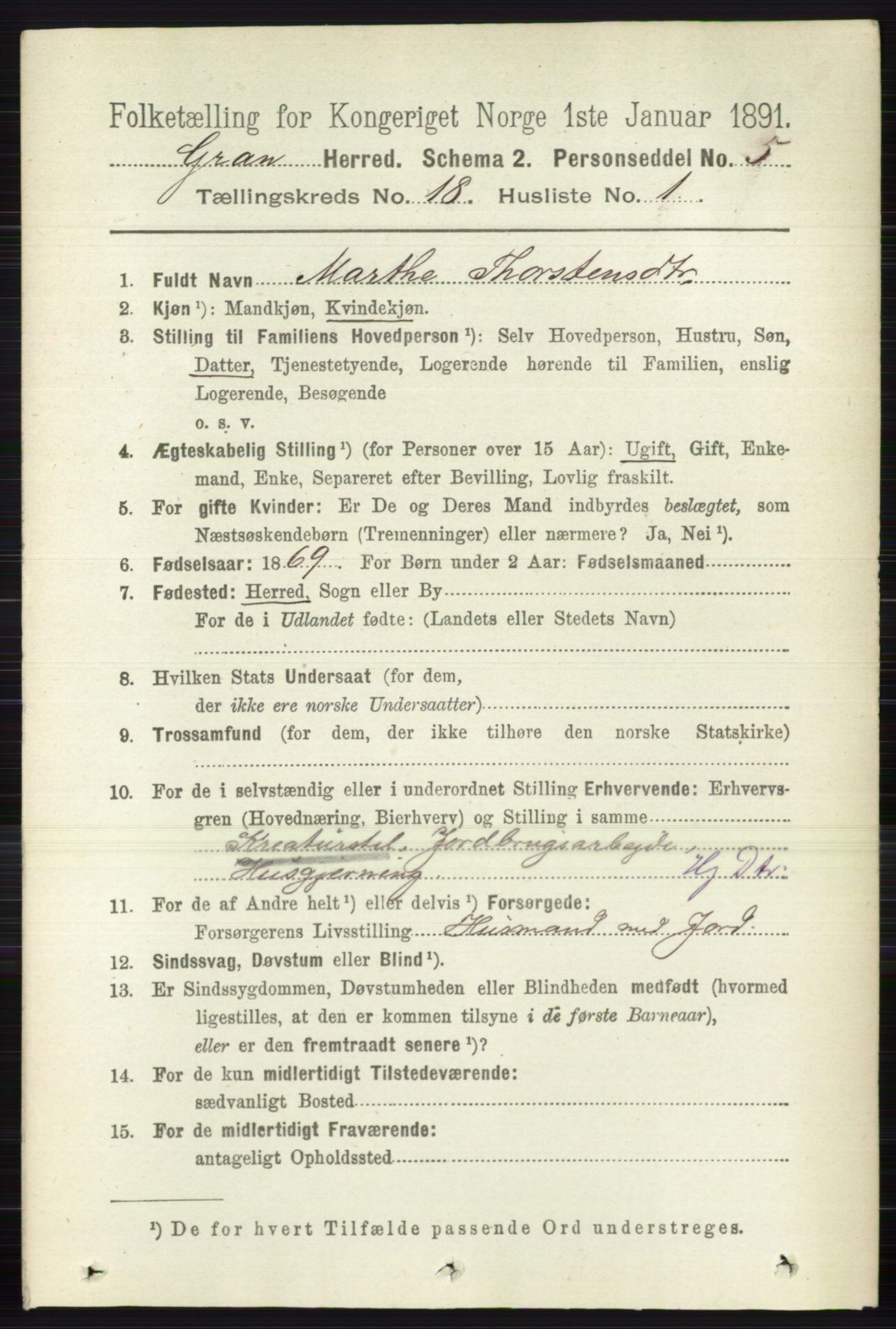 RA, 1891 census for 0534 Gran, 1891, p. 9540