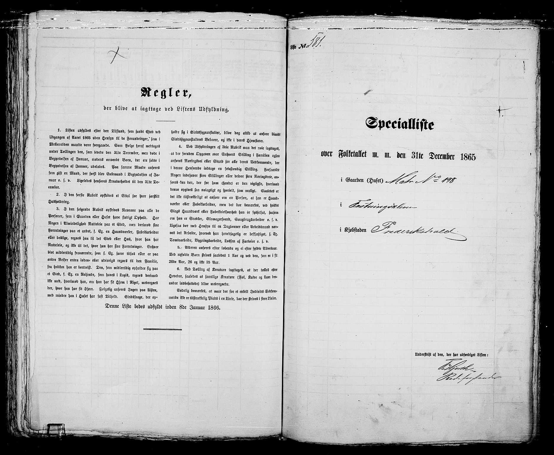 RA, 1865 census for Fredrikshald, 1865, p. 1166