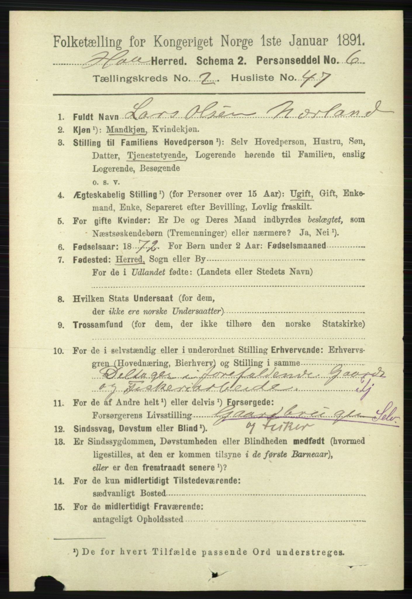 RA, 1891 census for 1119 Hå, 1891, p. 650