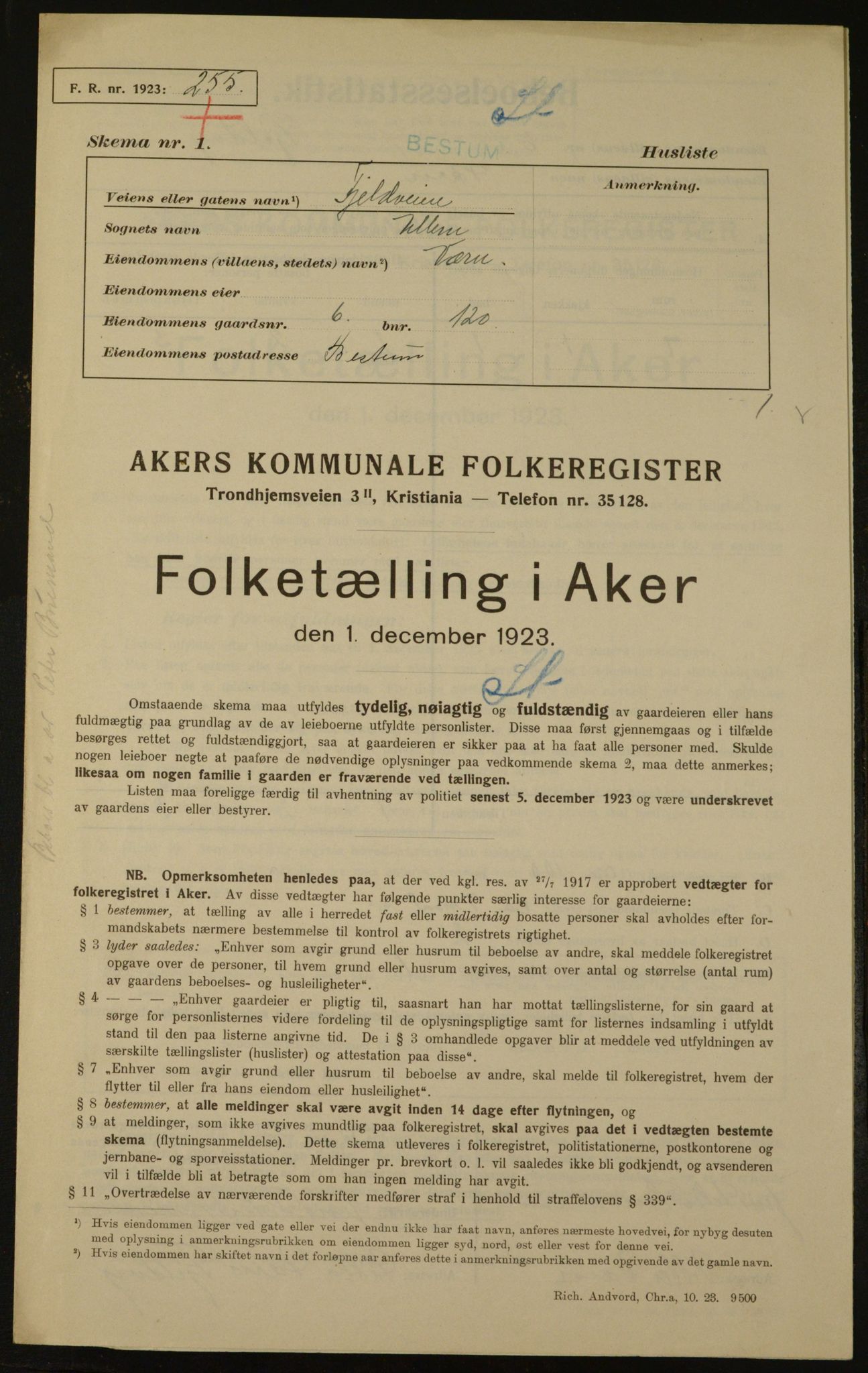 , Municipal Census 1923 for Aker, 1923, p. 1683