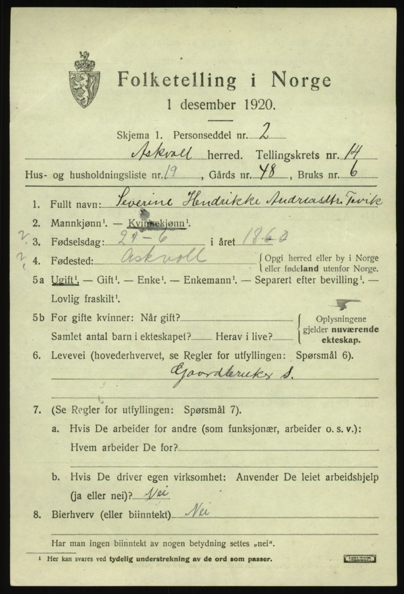 SAB, 1920 census for Askvoll, 1920, p. 5514