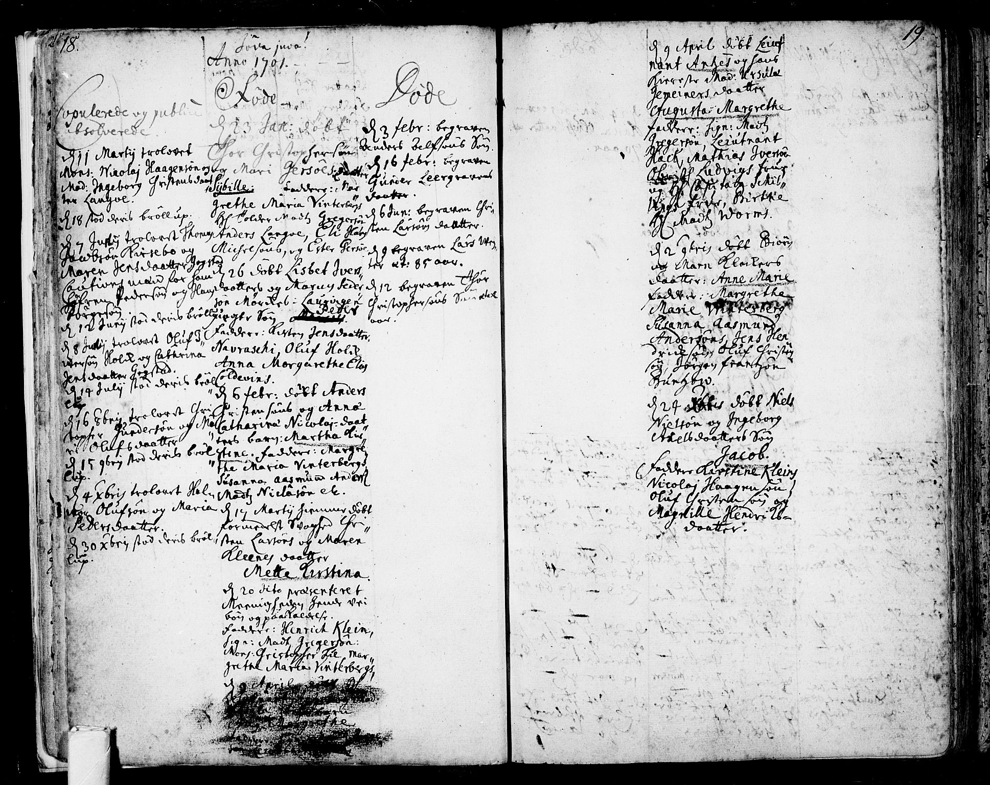 Tønsberg kirkebøker, AV/SAKO-A-330/F/Fb/L0001: Parish register (official) no. II 1, 1690-1796, p. 18-19