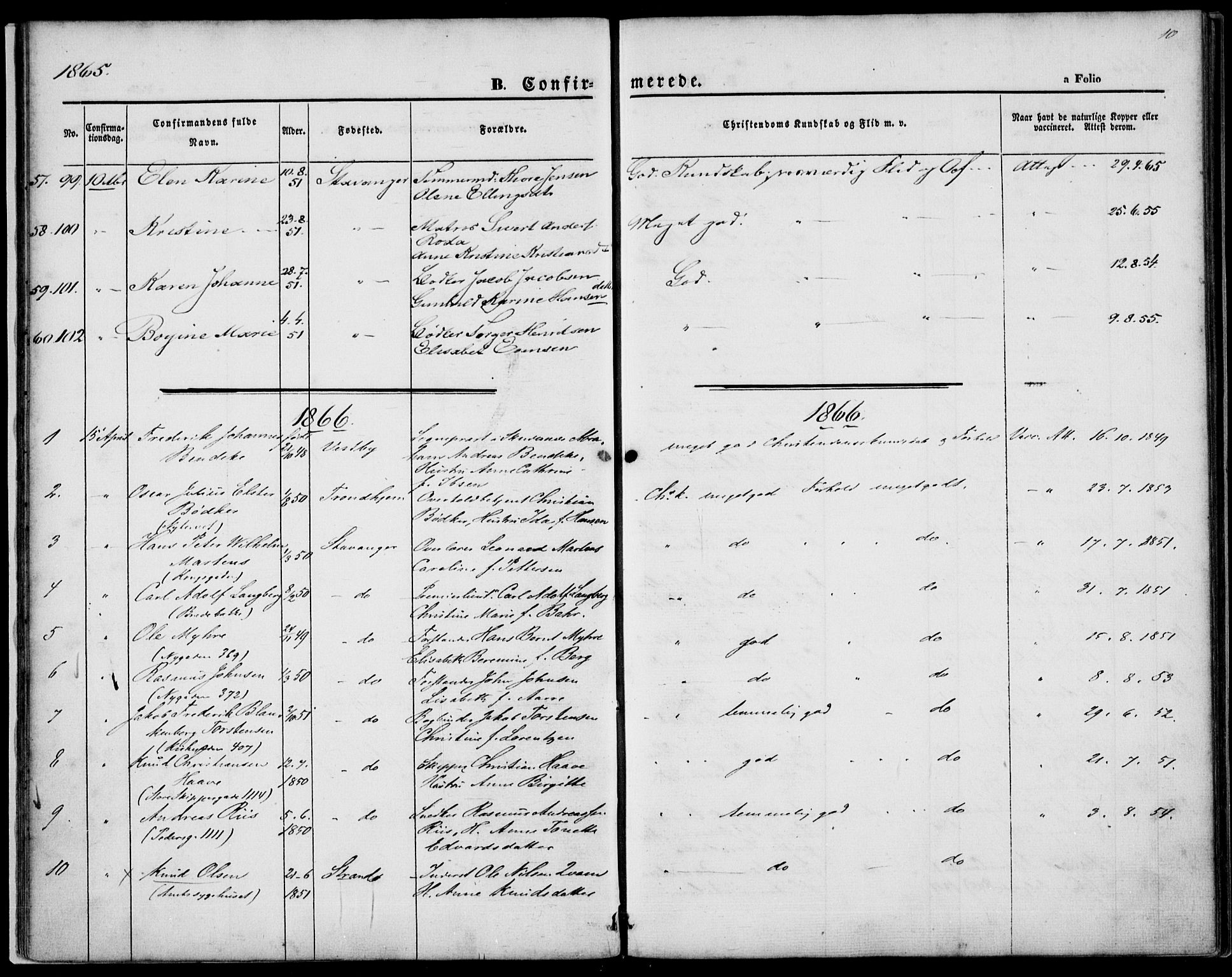 St. Petri sokneprestkontor, SAST/A-101813/001/30/30BA/L0007: Parish register (official) no. A 7, 1865-1868, p. 10