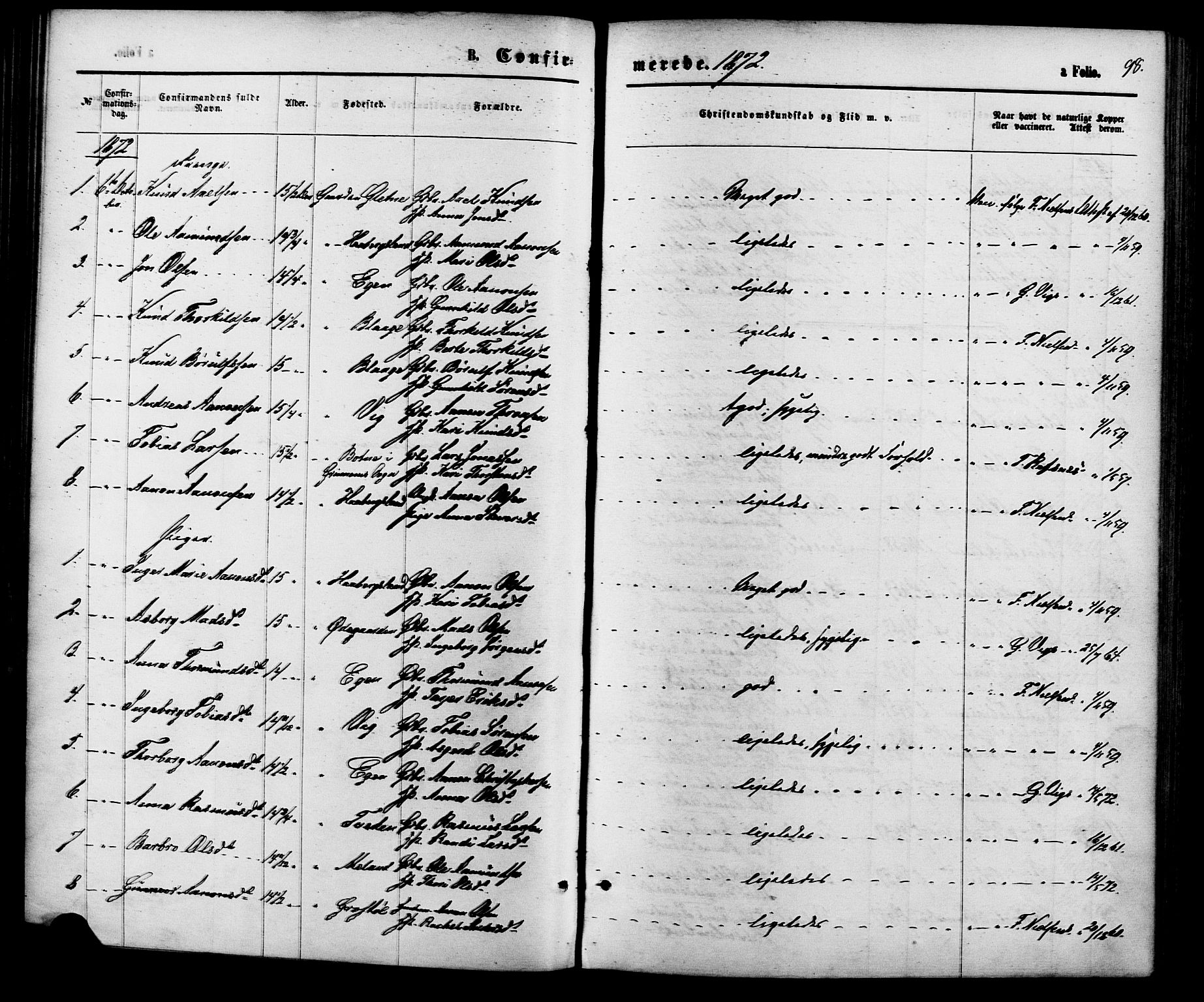 Hægebostad sokneprestkontor, SAK/1111-0024/F/Fa/Fab/L0003: Parish register (official) no. A 3, 1872-1886, p. 98