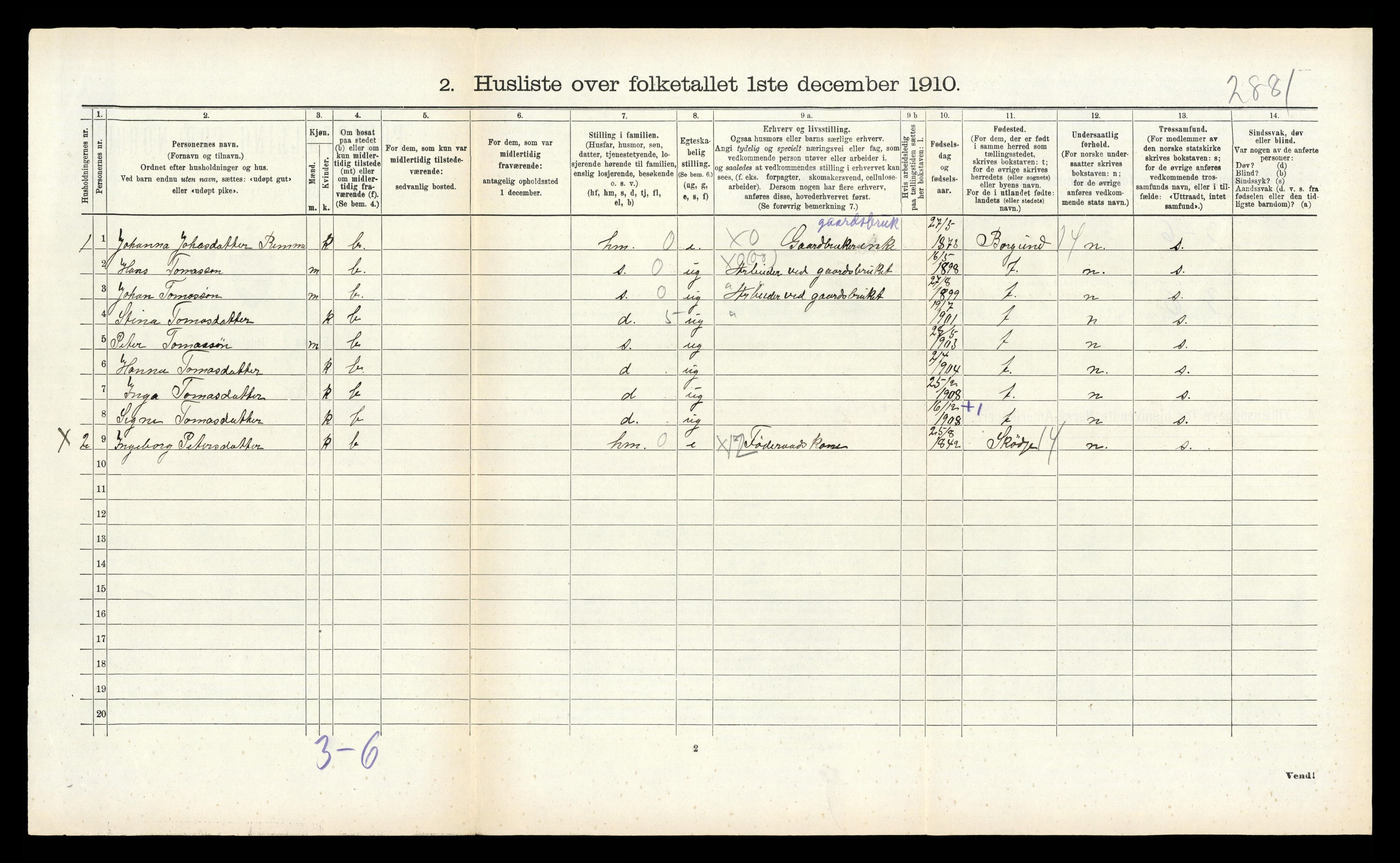 RA, 1910 census for Vatne, 1910, p. 180