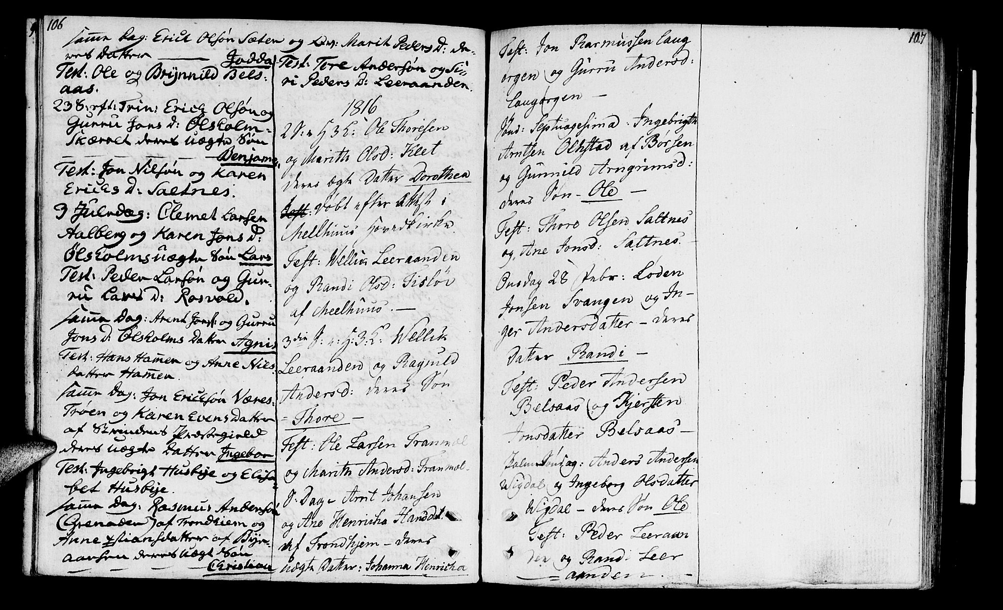 Ministerialprotokoller, klokkerbøker og fødselsregistre - Sør-Trøndelag, SAT/A-1456/666/L0785: Parish register (official) no. 666A03, 1803-1816, p. 106-107