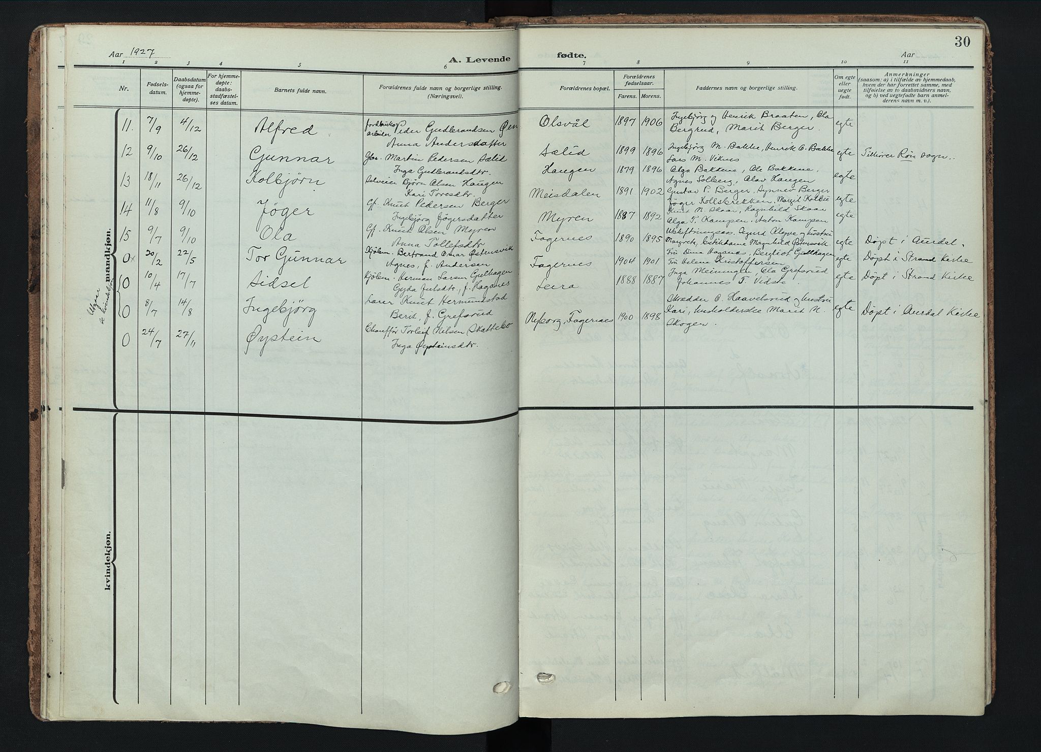 Nord-Aurdal prestekontor, AV/SAH-PREST-132/H/Ha/Haa/L0018: Parish register (official) no. 18, 1915-1935, p. 30