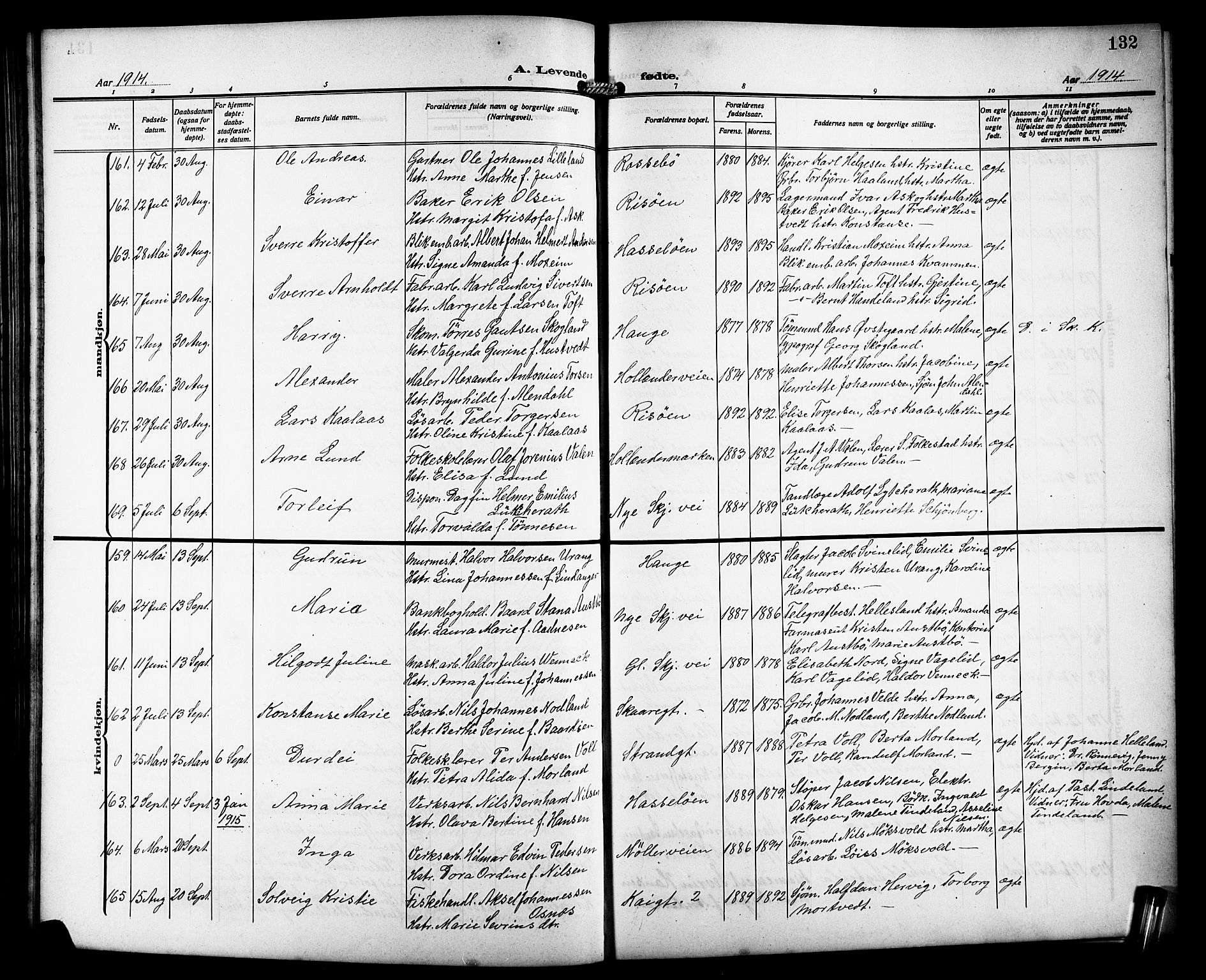Haugesund sokneprestkontor, SAST/A -101863/H/Ha/Hab/L0007: Parish register (copy) no. B 7, 1909-1920, p. 132