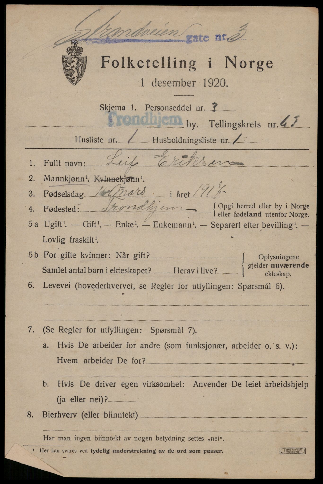 SAT, 1920 census for Trondheim, 1920, p. 125346