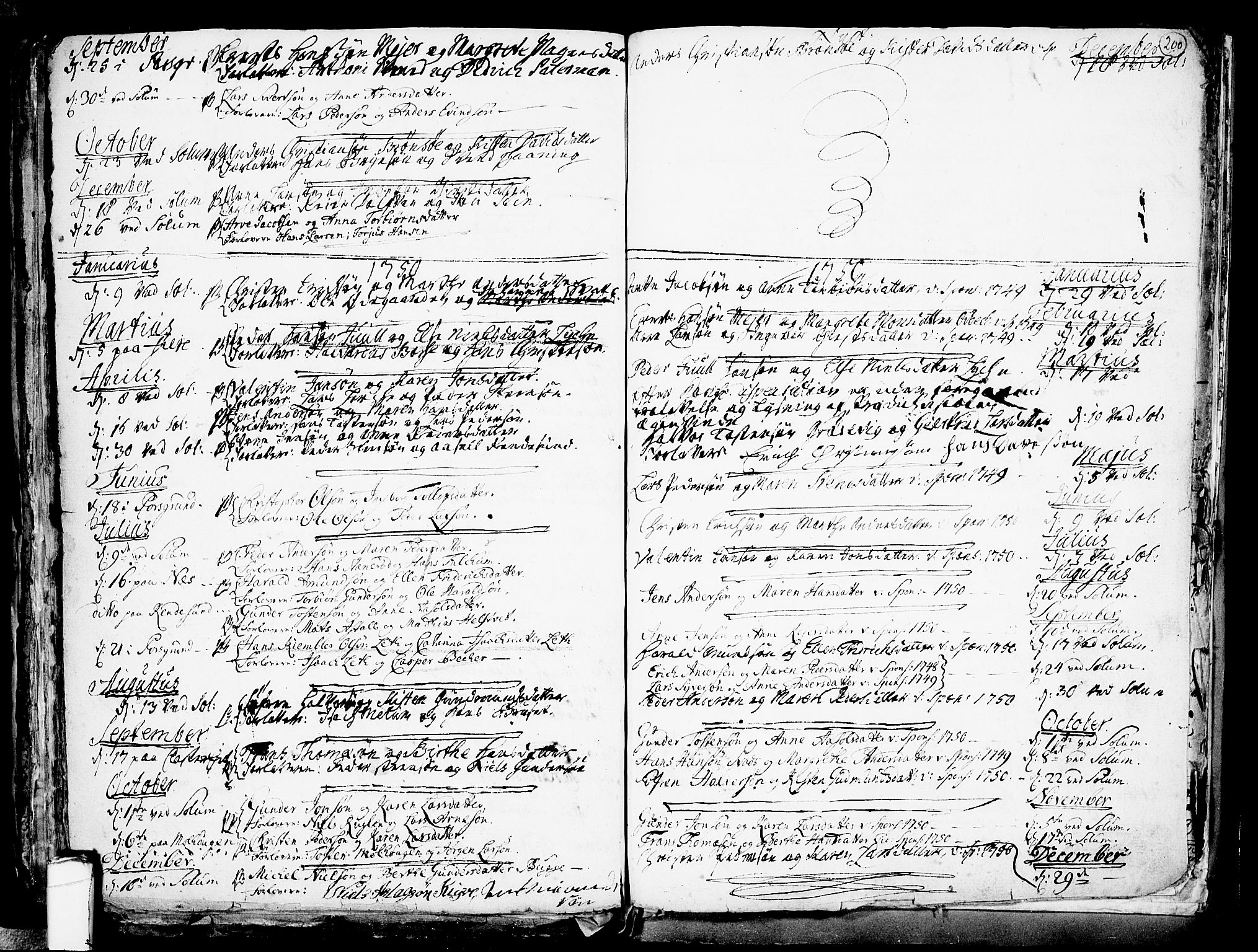 Solum kirkebøker, SAKO/A-306/F/Fa/L0002: Parish register (official) no. I 2, 1713-1761, p. 200