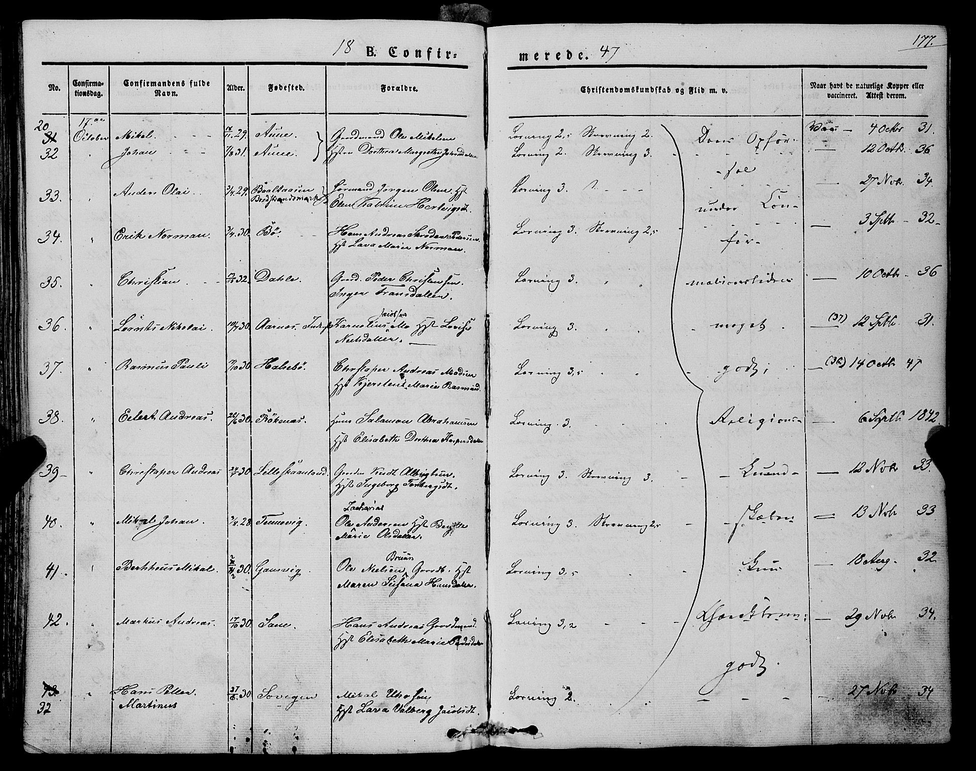 Trondenes sokneprestkontor, AV/SATØ-S-1319/H/Ha/L0009kirke: Parish register (official) no. 9, 1841-1852, p. 177