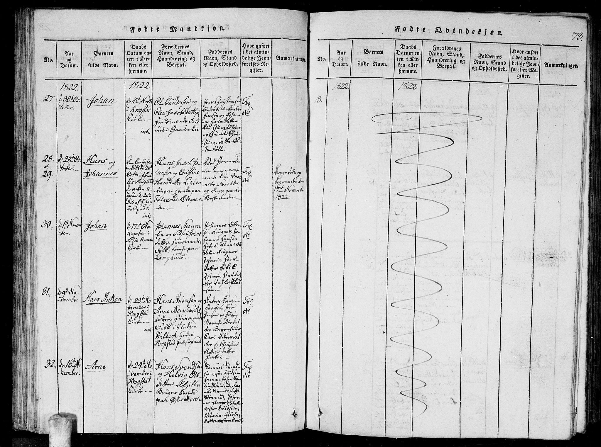 Kråkstad prestekontor Kirkebøker, AV/SAO-A-10125a/G/Ga/L0001: Parish register (copy) no. I 1, 1813-1824, p. 73