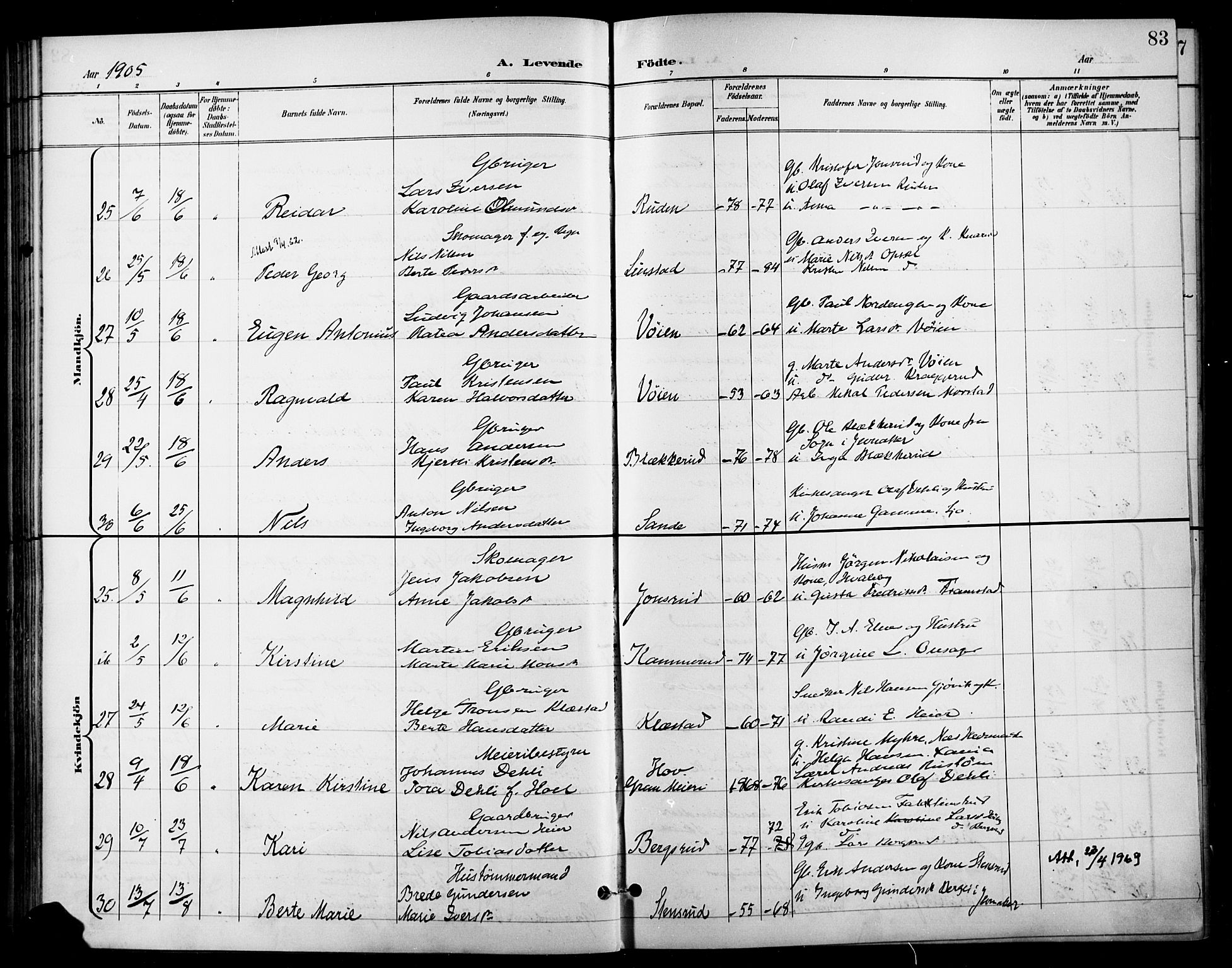 Gran prestekontor, AV/SAH-PREST-112/H/Ha/Haa/L0019: Parish register (official) no. 19, 1898-1907, p. 83