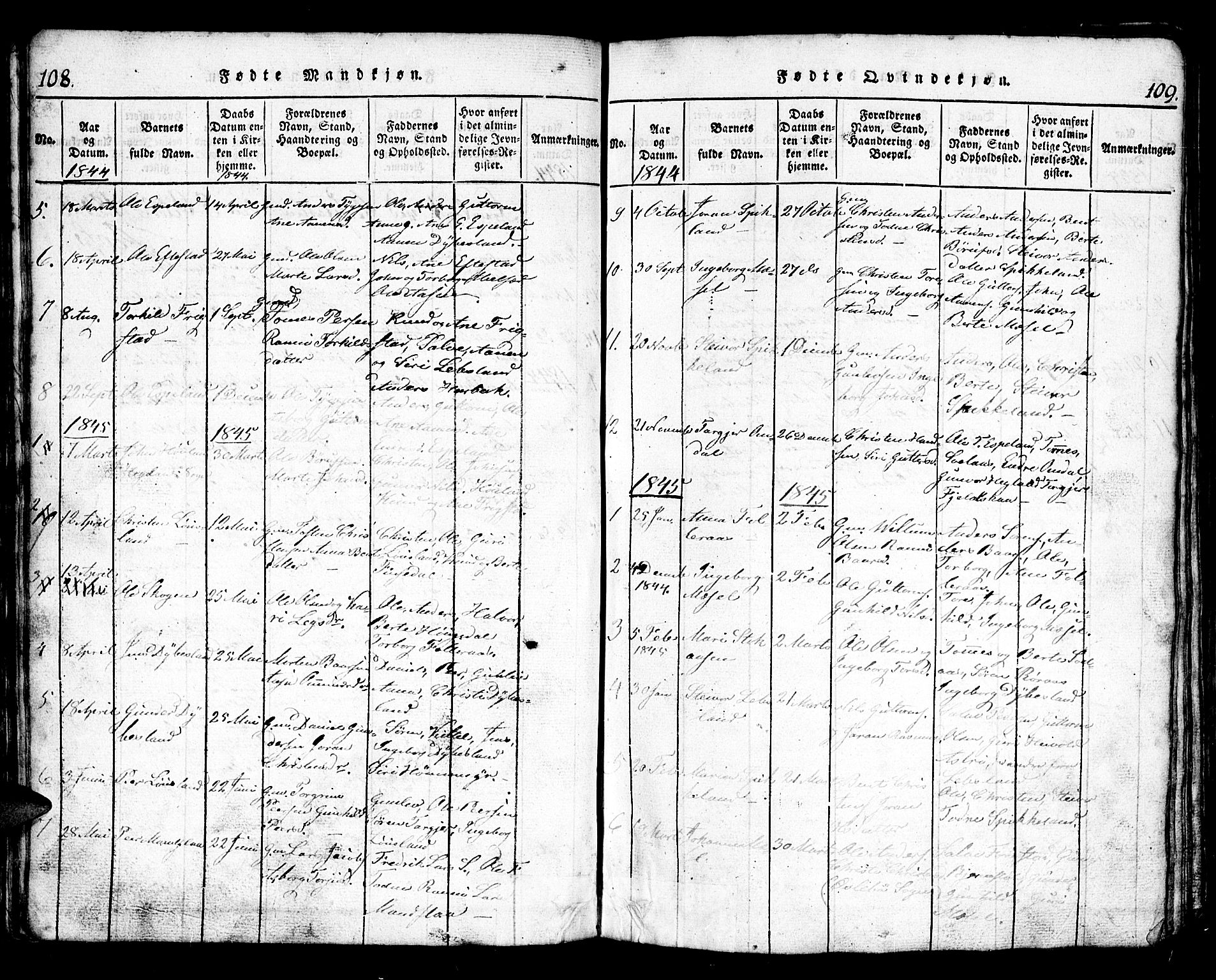 Bjelland sokneprestkontor, SAK/1111-0005/F/Fb/Fbb/L0003: Parish register (copy) no. B 3, 1816-1868, p. 108-109