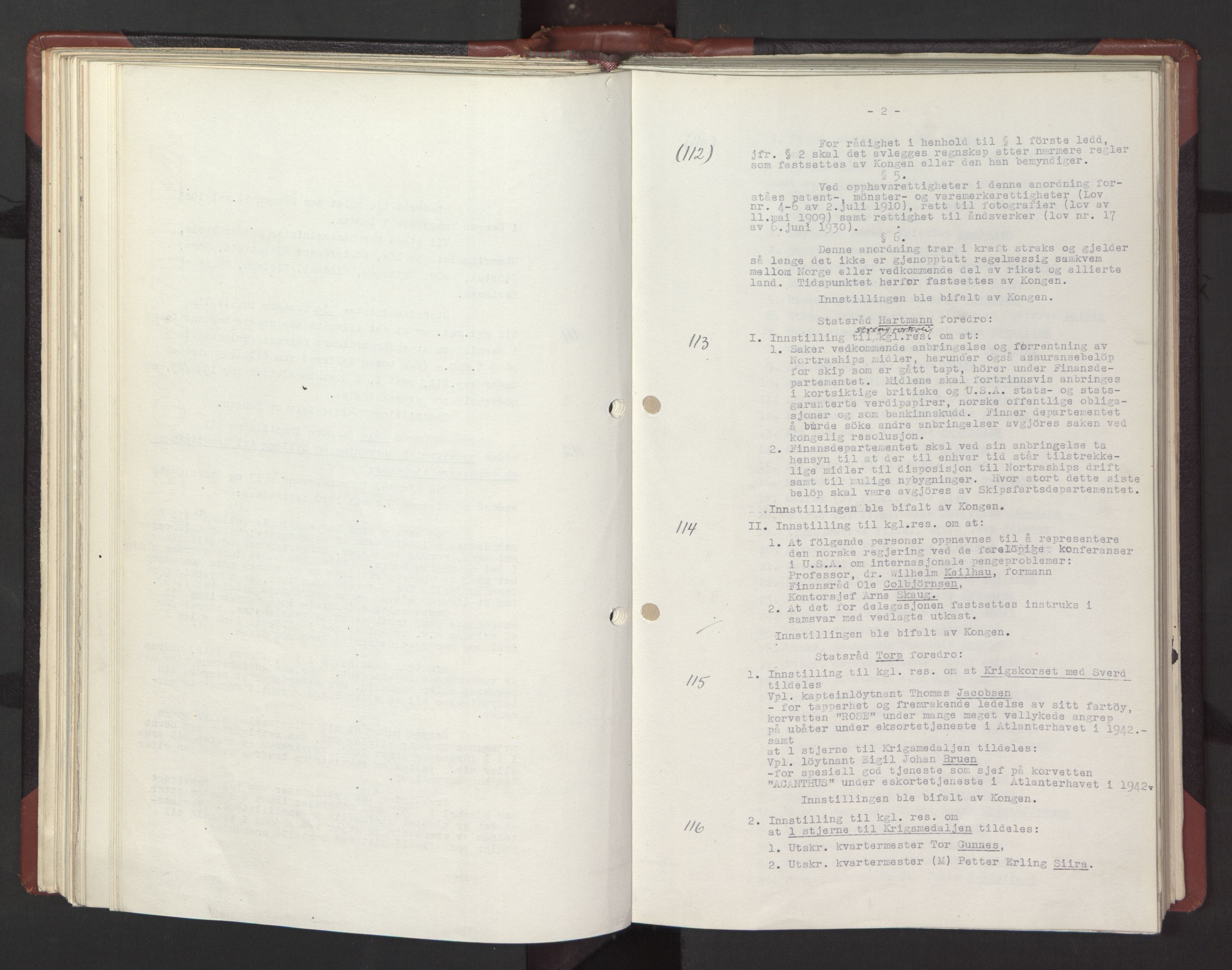 Statsrådssekretariatet, AV/RA-S-1001/A/Ac/L0123: Kgl. res. 15/1-20/12, 1943, p. 115