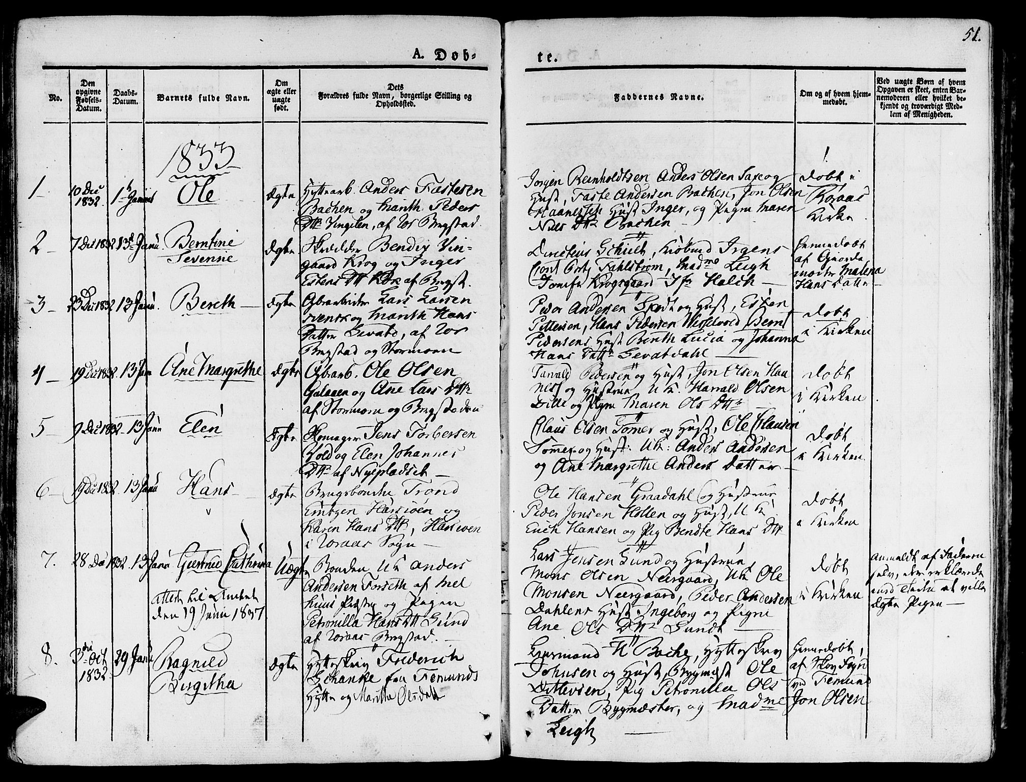 Ministerialprotokoller, klokkerbøker og fødselsregistre - Sør-Trøndelag, SAT/A-1456/681/L0930: Parish register (official) no. 681A08, 1829-1844, p. 51