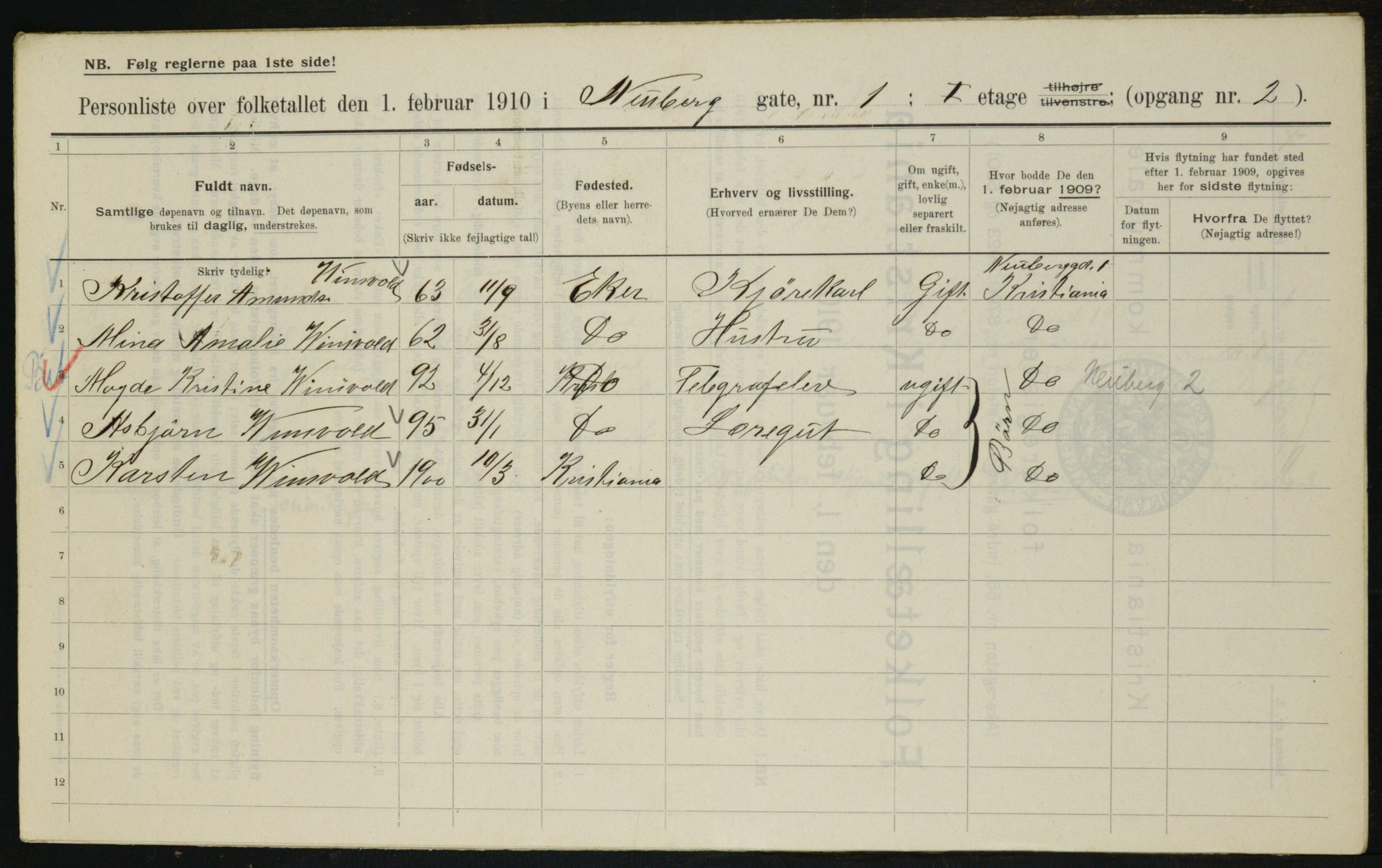 OBA, Municipal Census 1910 for Kristiania, 1910, p. 67332