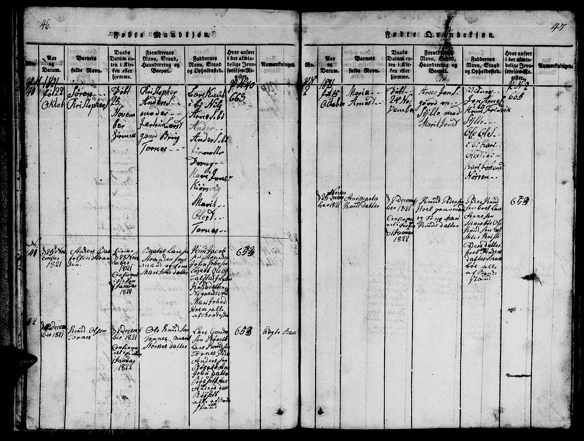 Ministerialprotokoller, klokkerbøker og fødselsregistre - Møre og Romsdal, AV/SAT-A-1454/565/L0752: Parish register (copy) no. 565C01, 1817-1844, p. 46-47