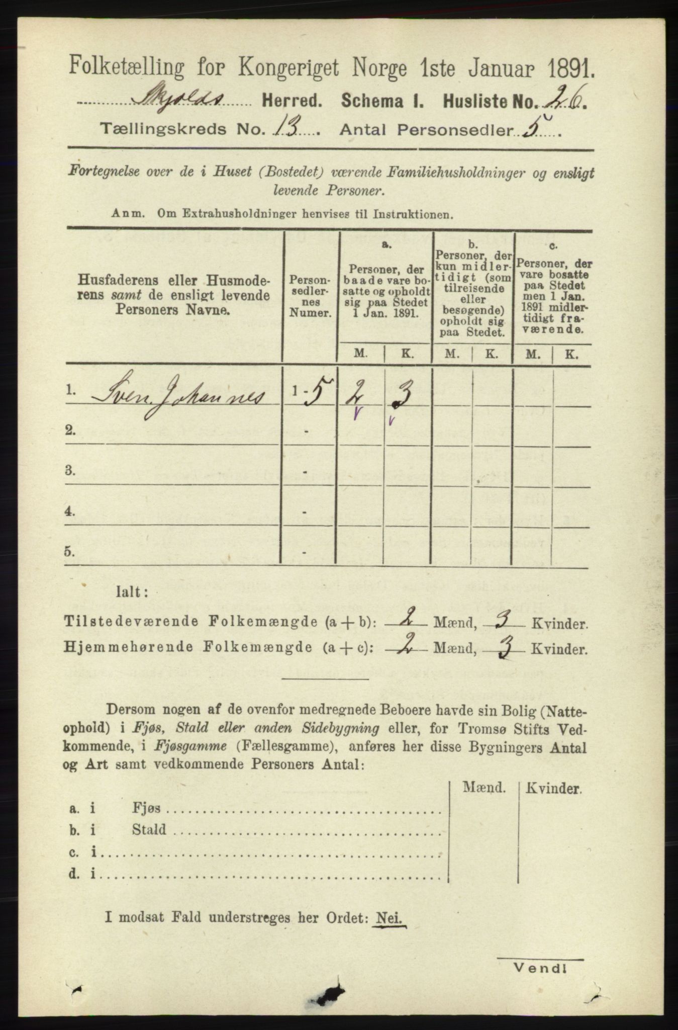 RA, 1891 census for 1154 Skjold, 1891, p. 2396