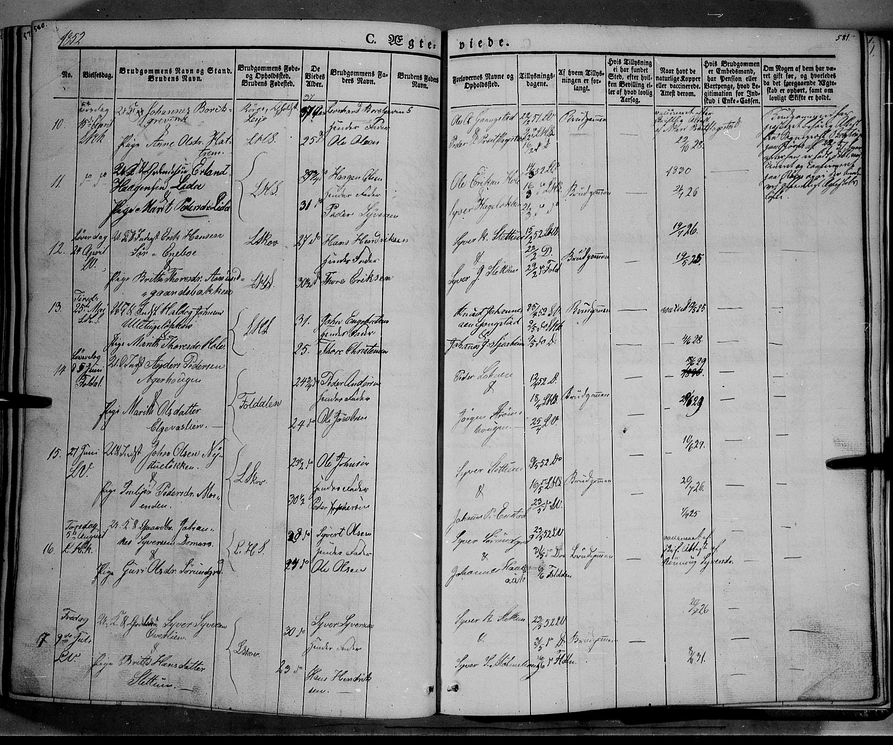 Lesja prestekontor, SAH/PREST-068/H/Ha/Haa/L0006: Parish register (official) no. 6A, 1843-1854, p. 580-581