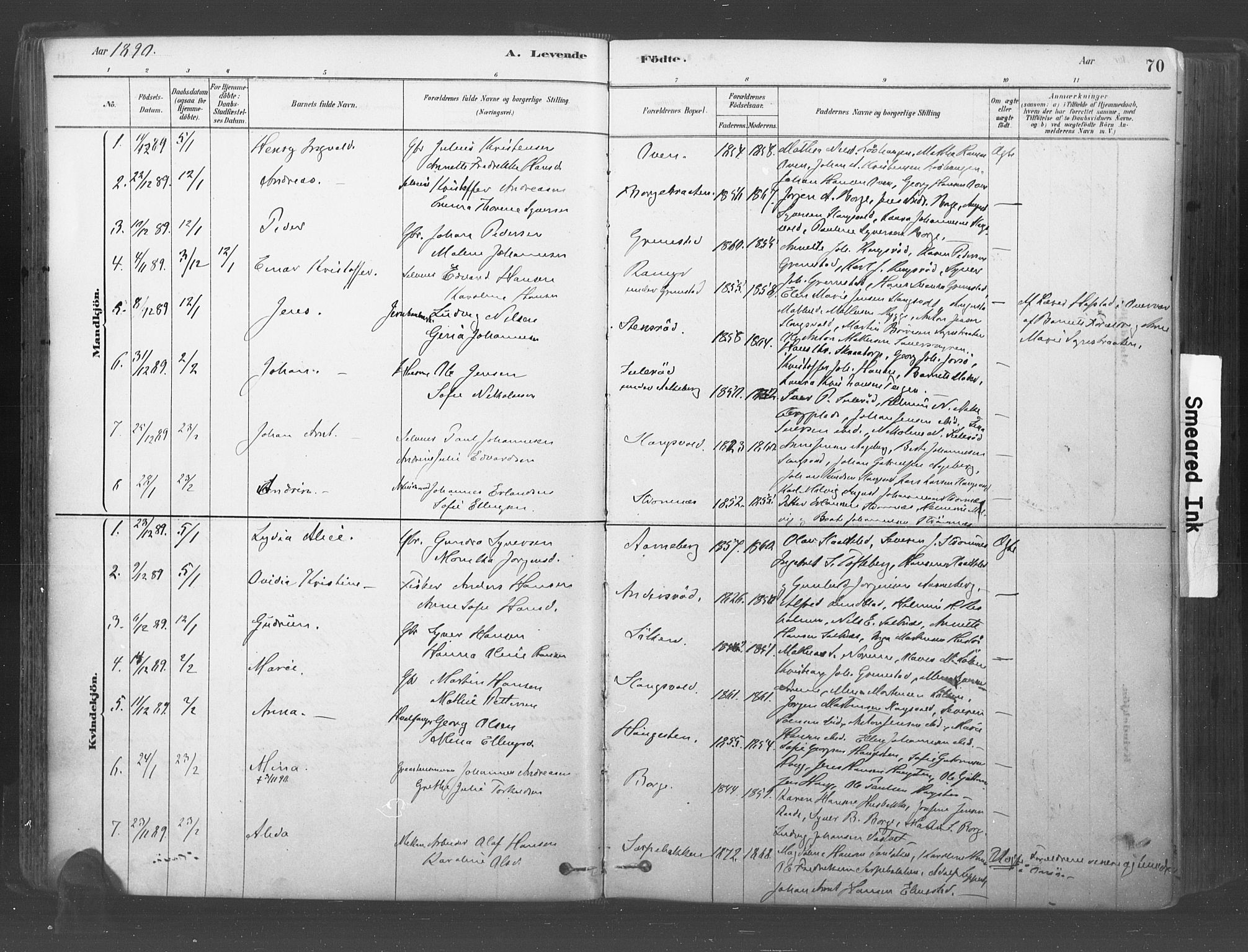 Råde prestekontor kirkebøker, AV/SAO-A-2009/F/Fa/L0007: Parish register (official) no. 7, 1878-1902, p. 70