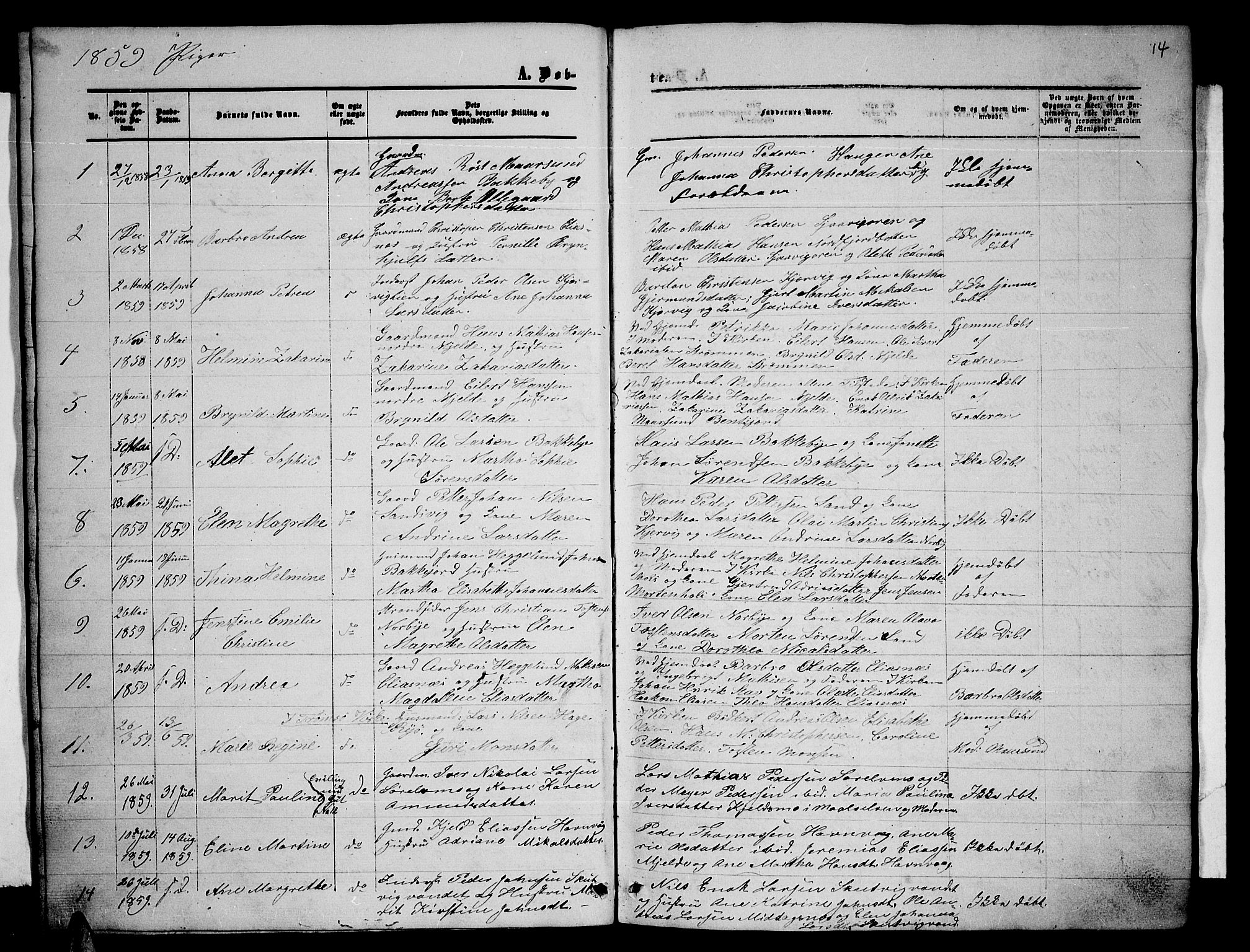 Balsfjord sokneprestembete, SATØ/S-1303/G/Ga/L0001klokker: Parish register (copy) no. 1, 1856-1869, p. 14