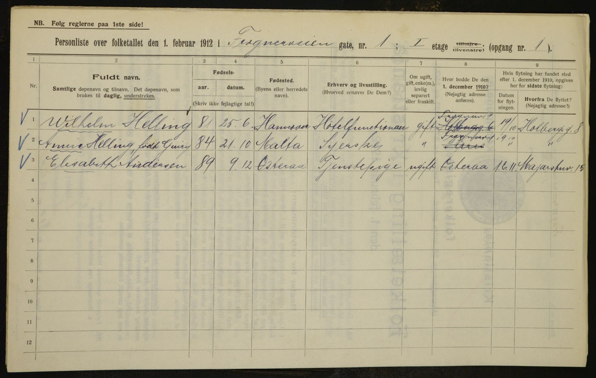 OBA, Municipal Census 1912 for Kristiania, 1912, p. 26931