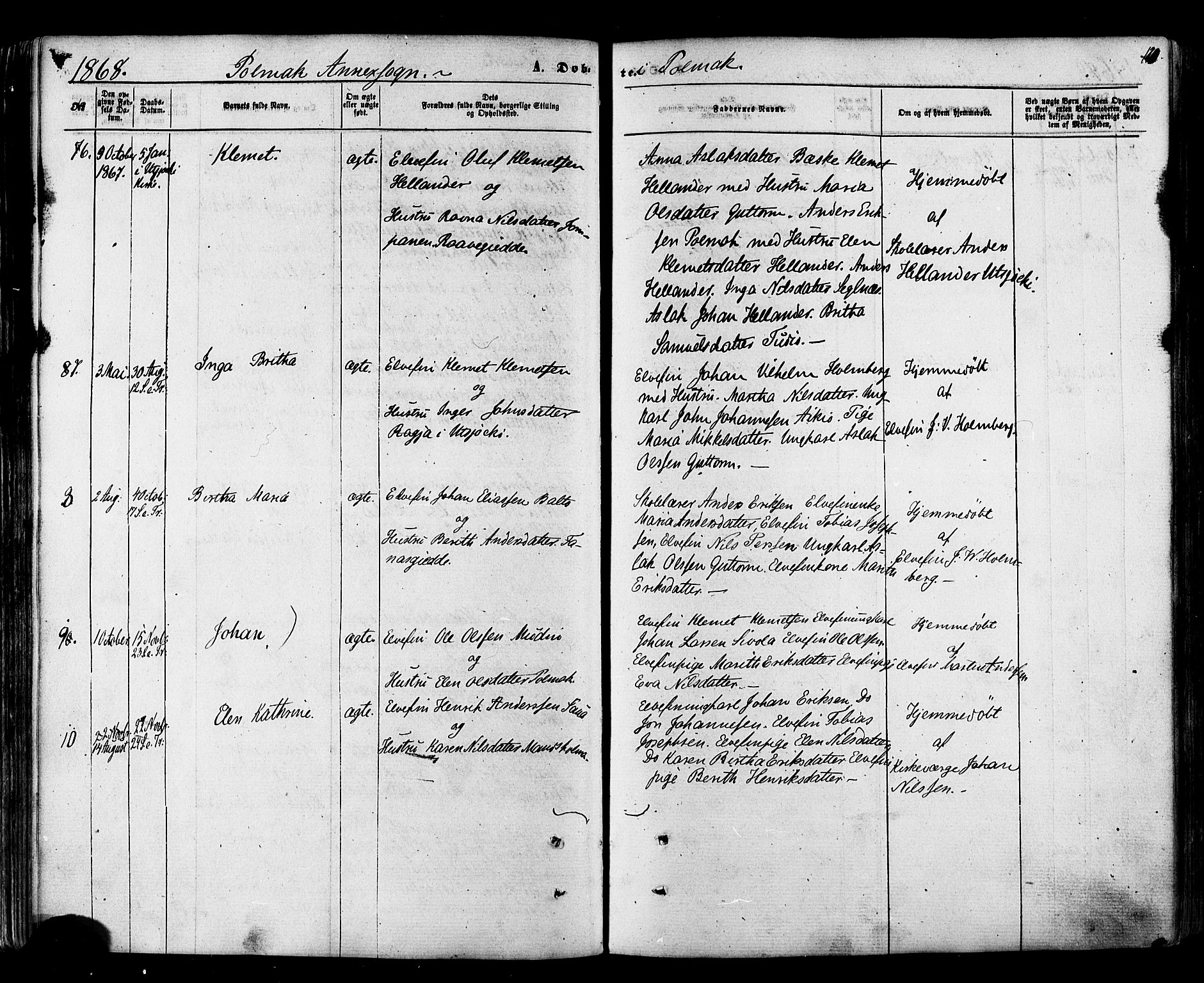 Nesseby sokneprestkontor, AV/SATØ-S-1330/H/Ha/L0003kirke: Parish register (official) no. 3 /2, 1866-1876, p. 120