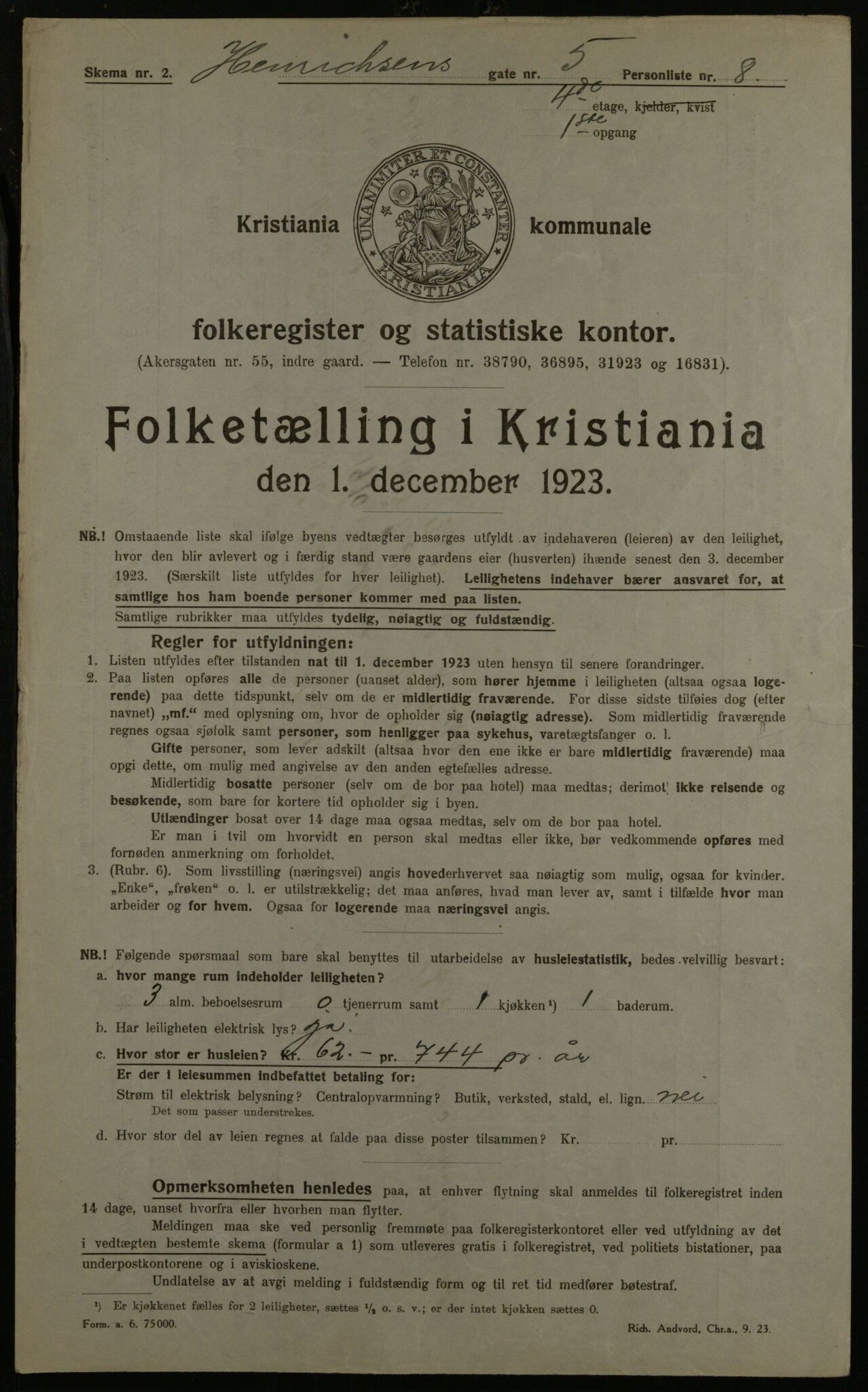 OBA, Municipal Census 1923 for Kristiania, 1923, p. 43293