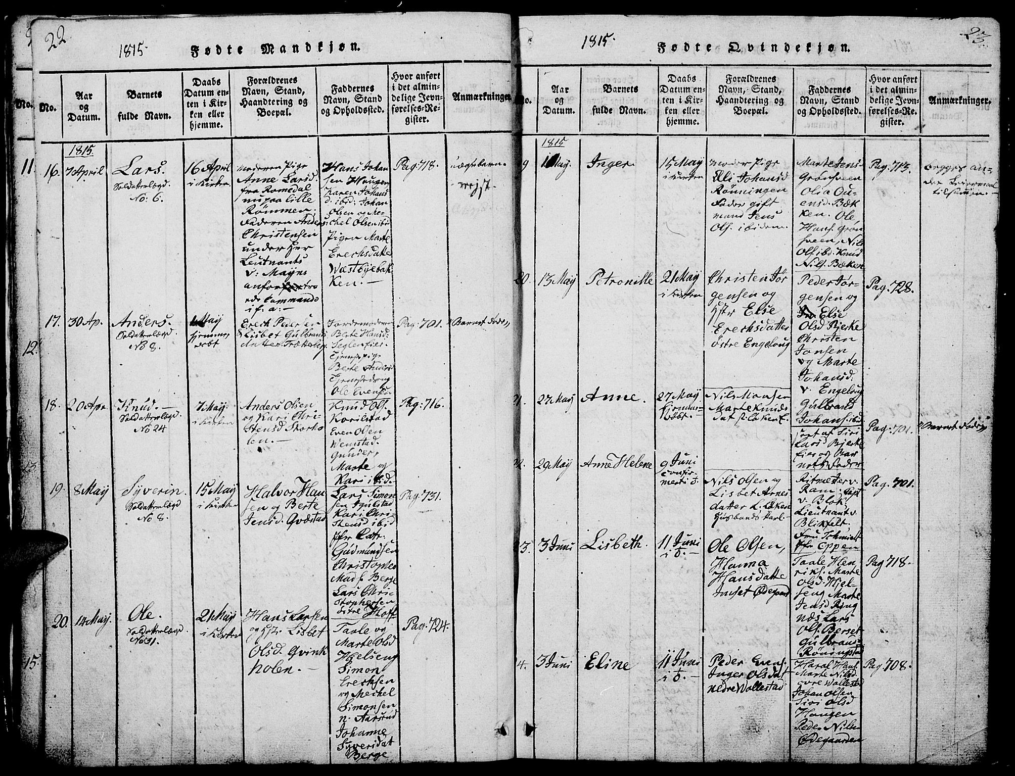 Løten prestekontor, AV/SAH-PREST-022/L/La/L0001: Parish register (copy) no. 1, 1812-1832, p. 22-23