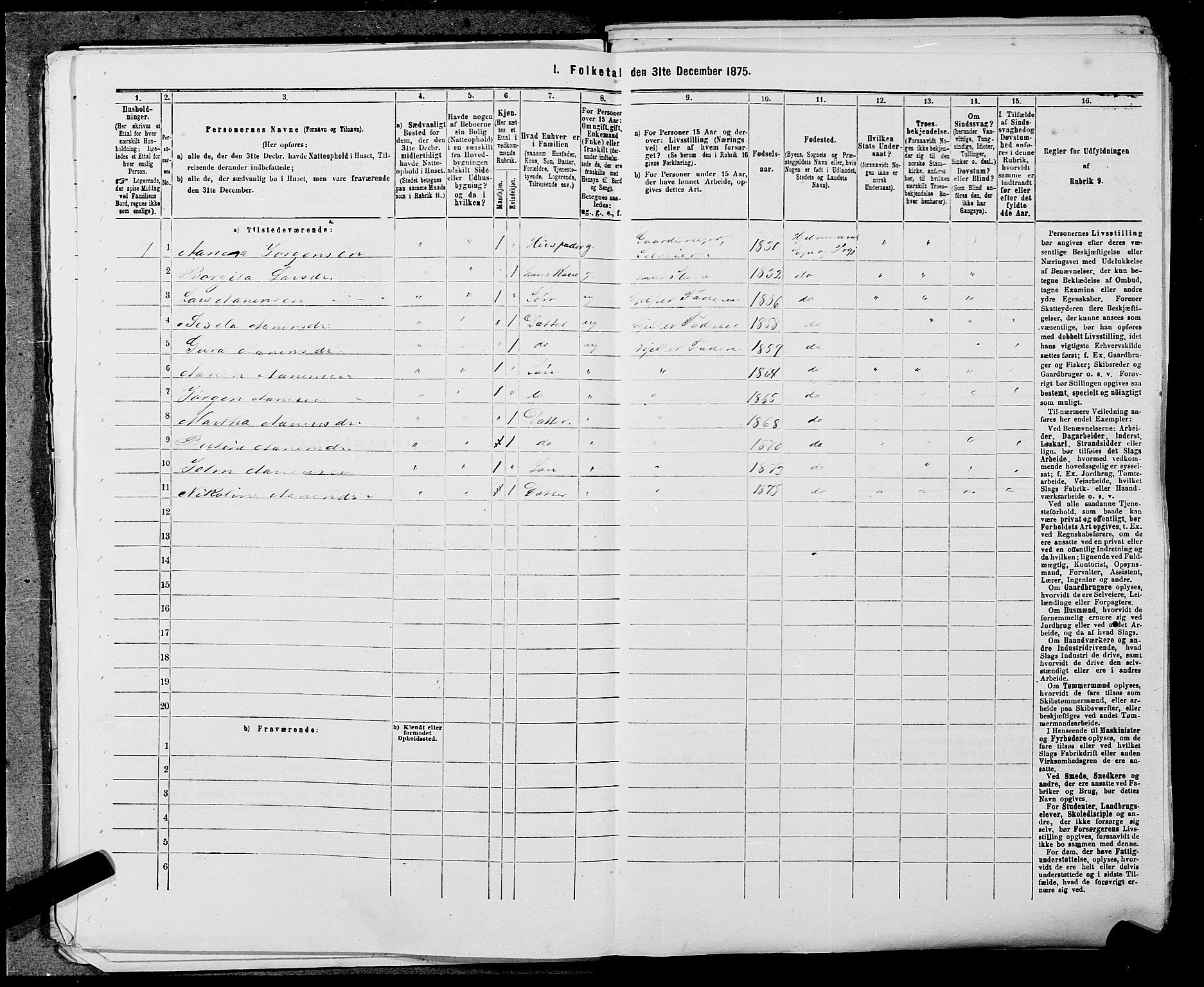 SAST, 1875 census for 1133P Hjelmeland, 1875, p. 586