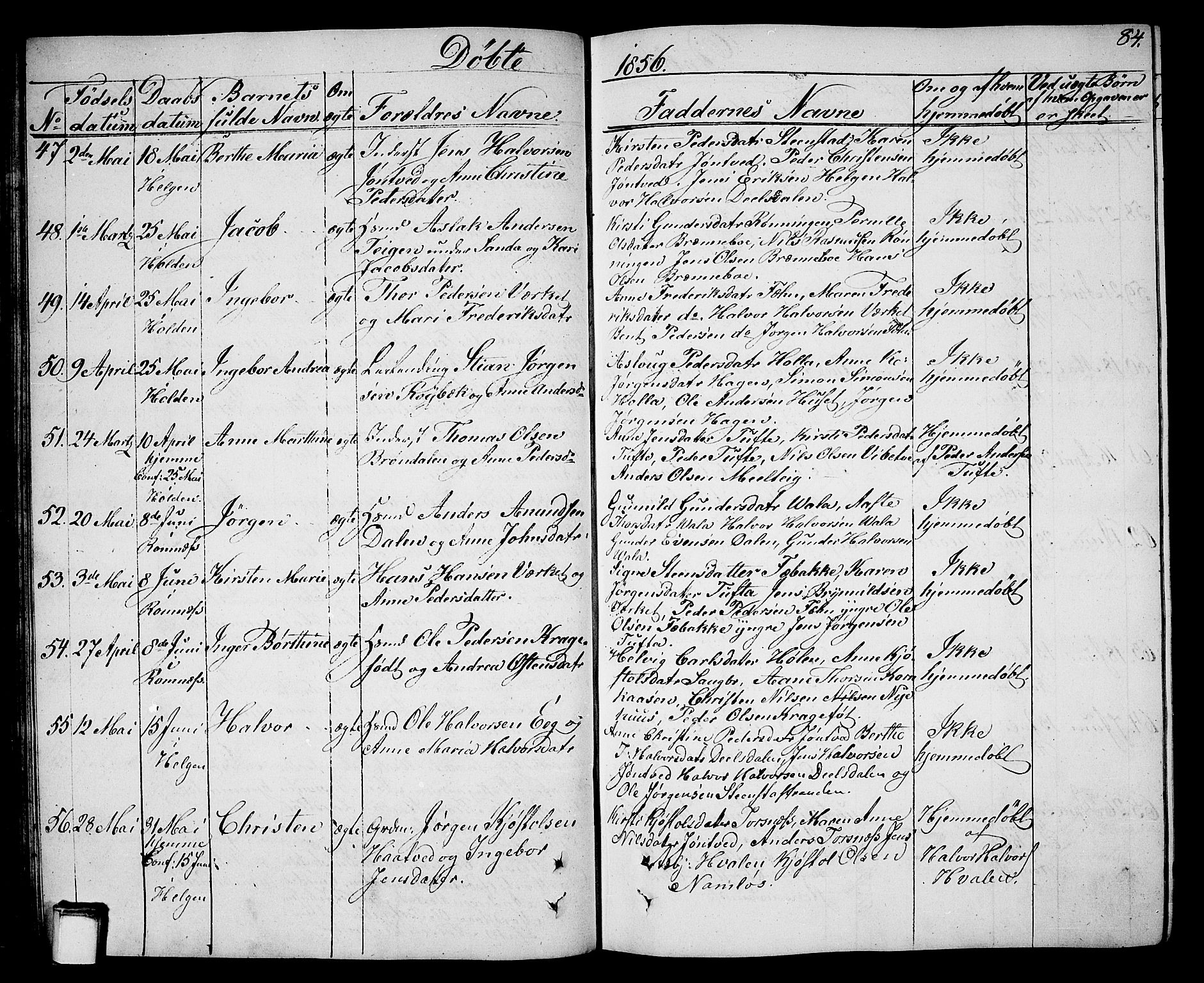 Holla kirkebøker, AV/SAKO-A-272/G/Ga/L0003: Parish register (copy) no. I 3, 1849-1866, p. 84