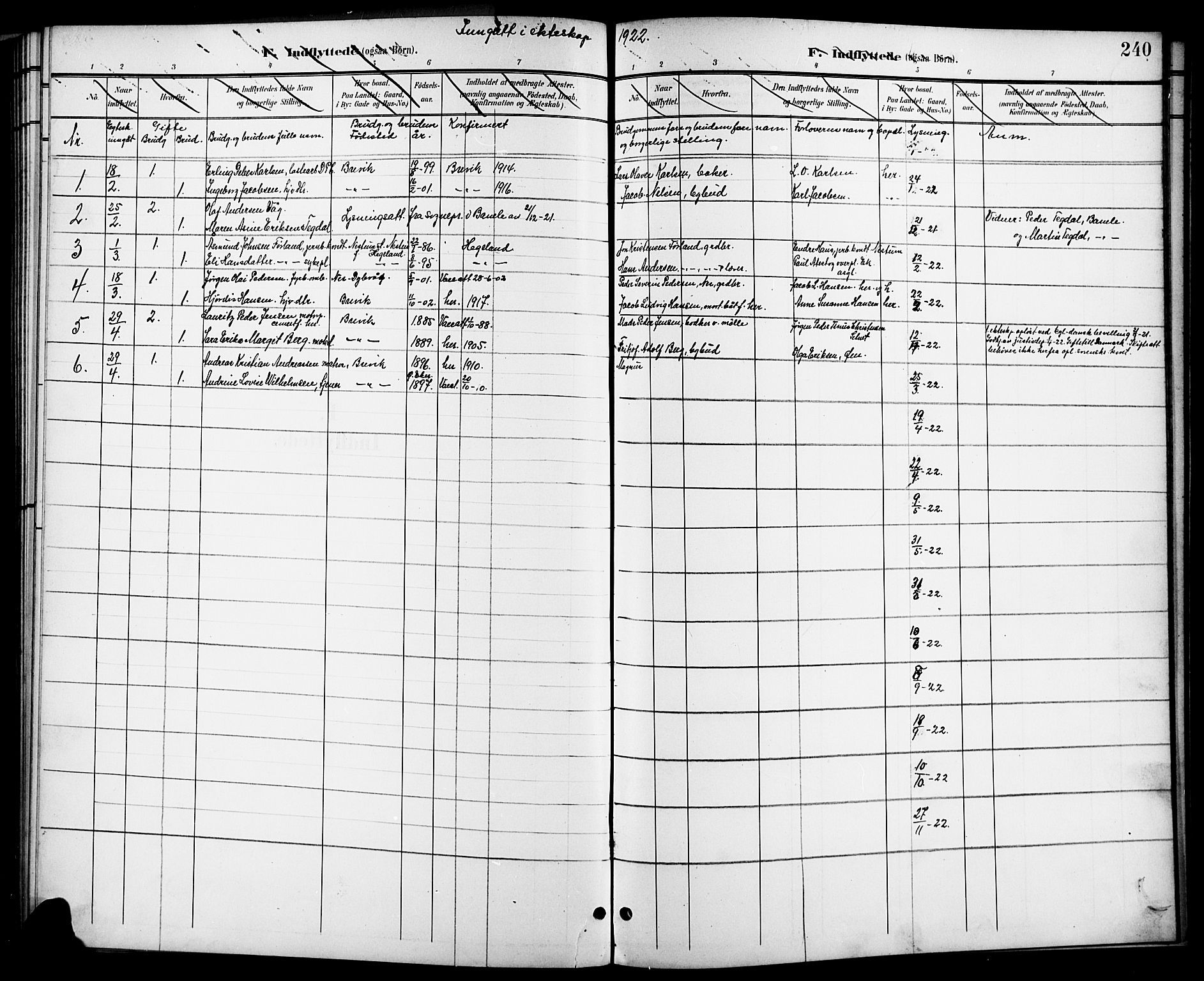 Brevik kirkebøker, AV/SAKO-A-255/G/Ga/L0005: Parish register (copy) no. 5, 1901-1924, p. 240