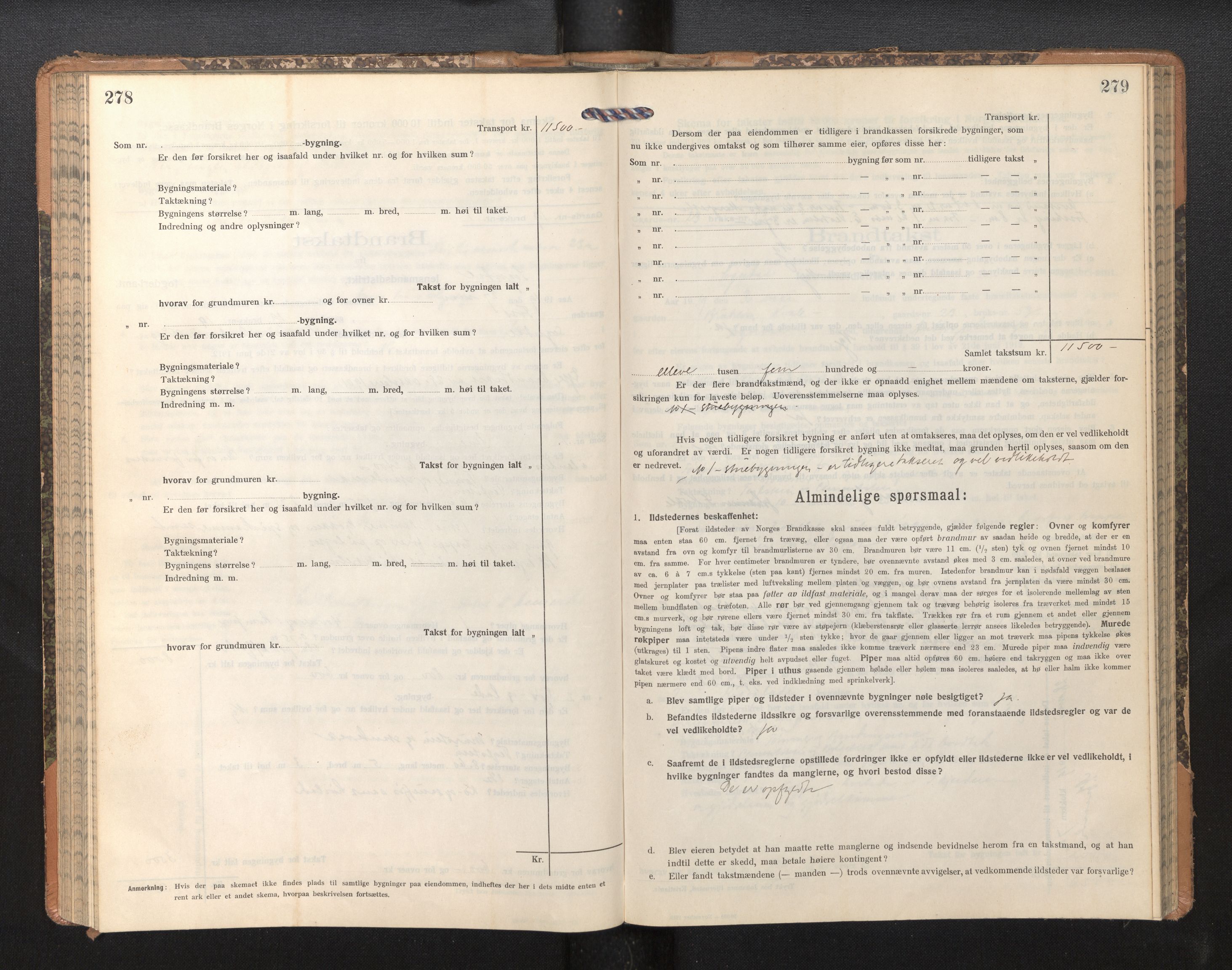 Lensmannen i Sogndal, AV/SAB-A-29901/0012/L0011: Branntakstprotokoll, skjematakst, 1914-1922, p. 278-279