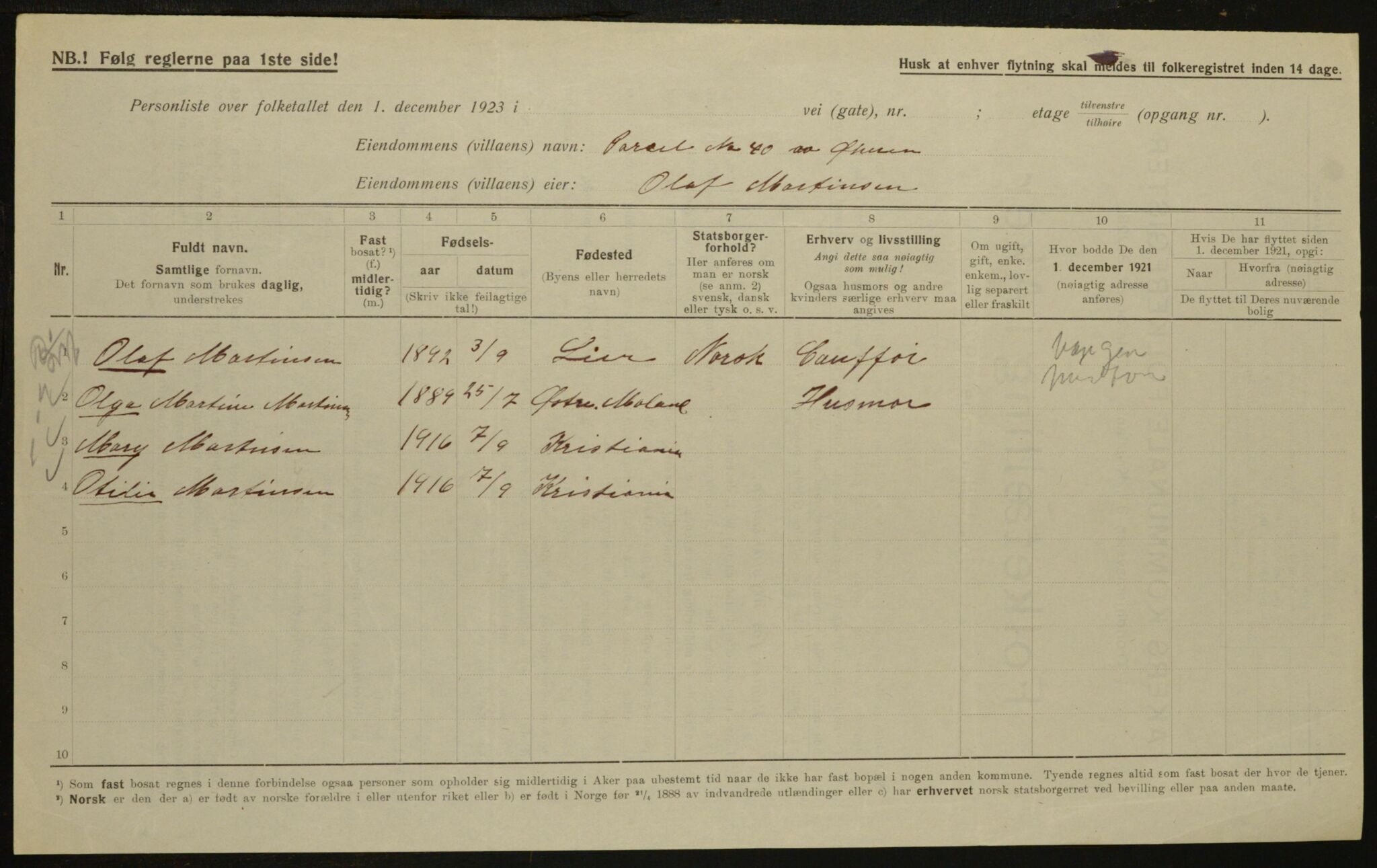 , Municipal Census 1923 for Aker, 1923, p. 35609