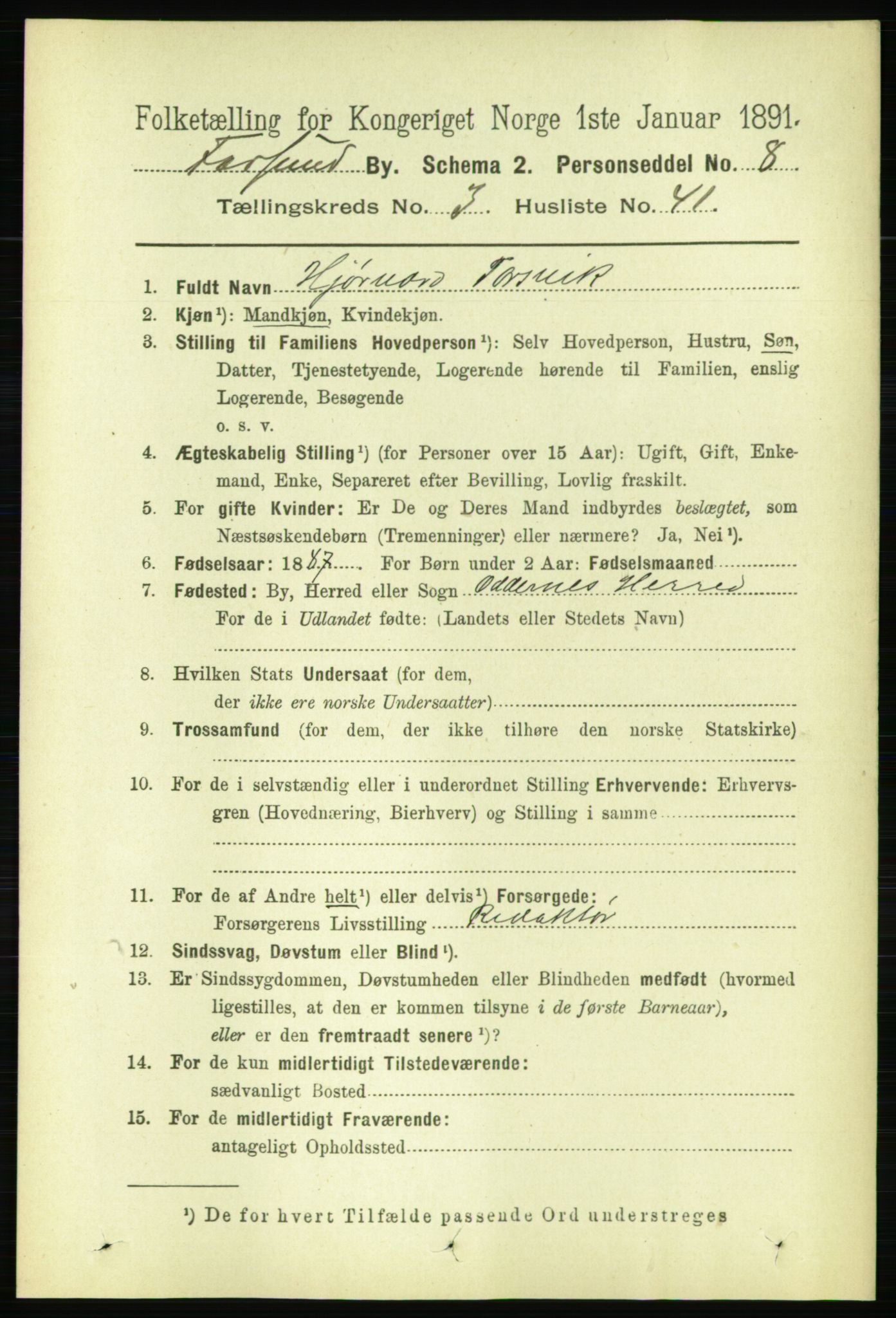 RA, 1891 census for 1003 Farsund, 1891, p. 1624