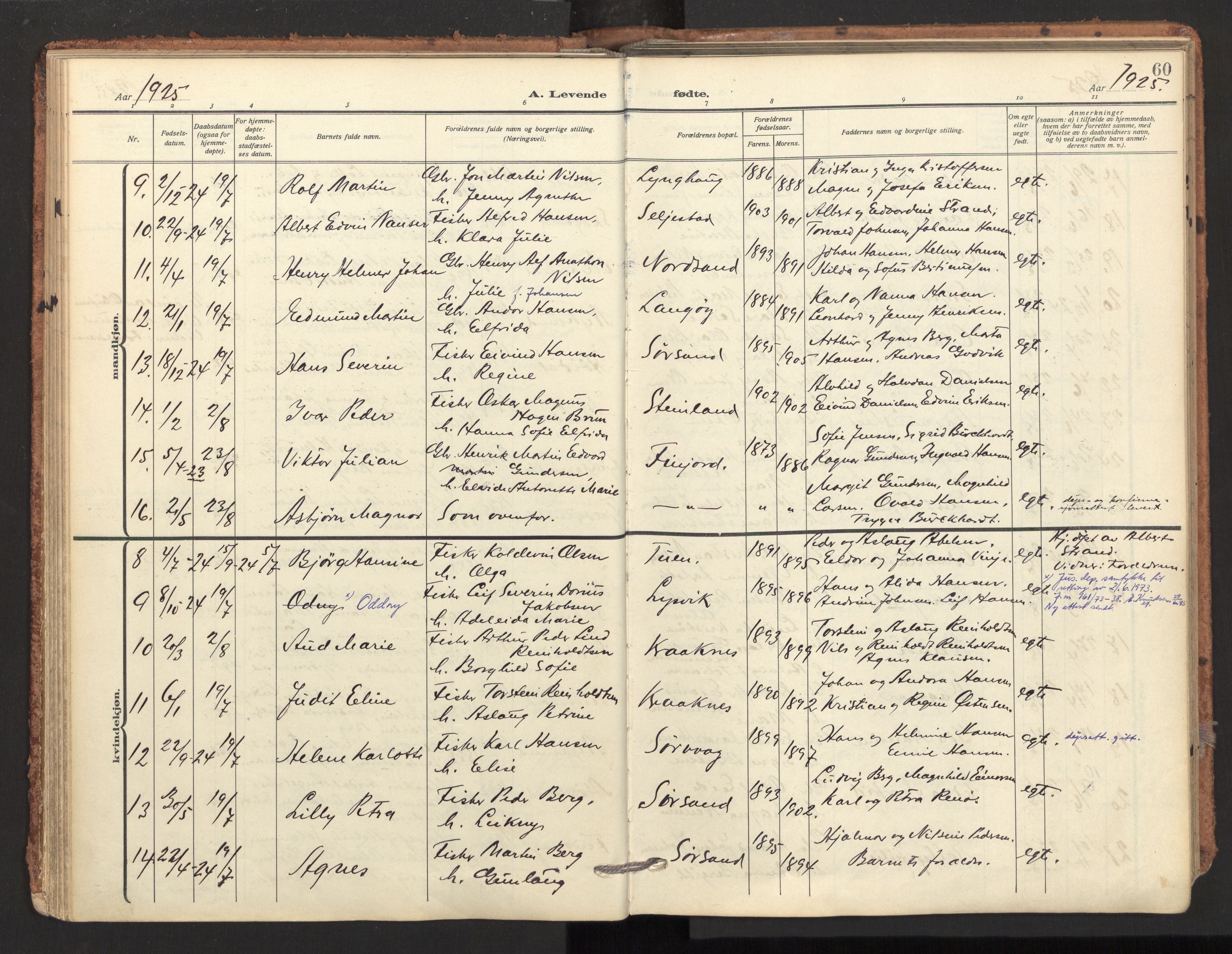 Ministerialprotokoller, klokkerbøker og fødselsregistre - Nordland, AV/SAT-A-1459/893/L1343: Parish register (official) no. 893A15, 1914-1928, p. 60