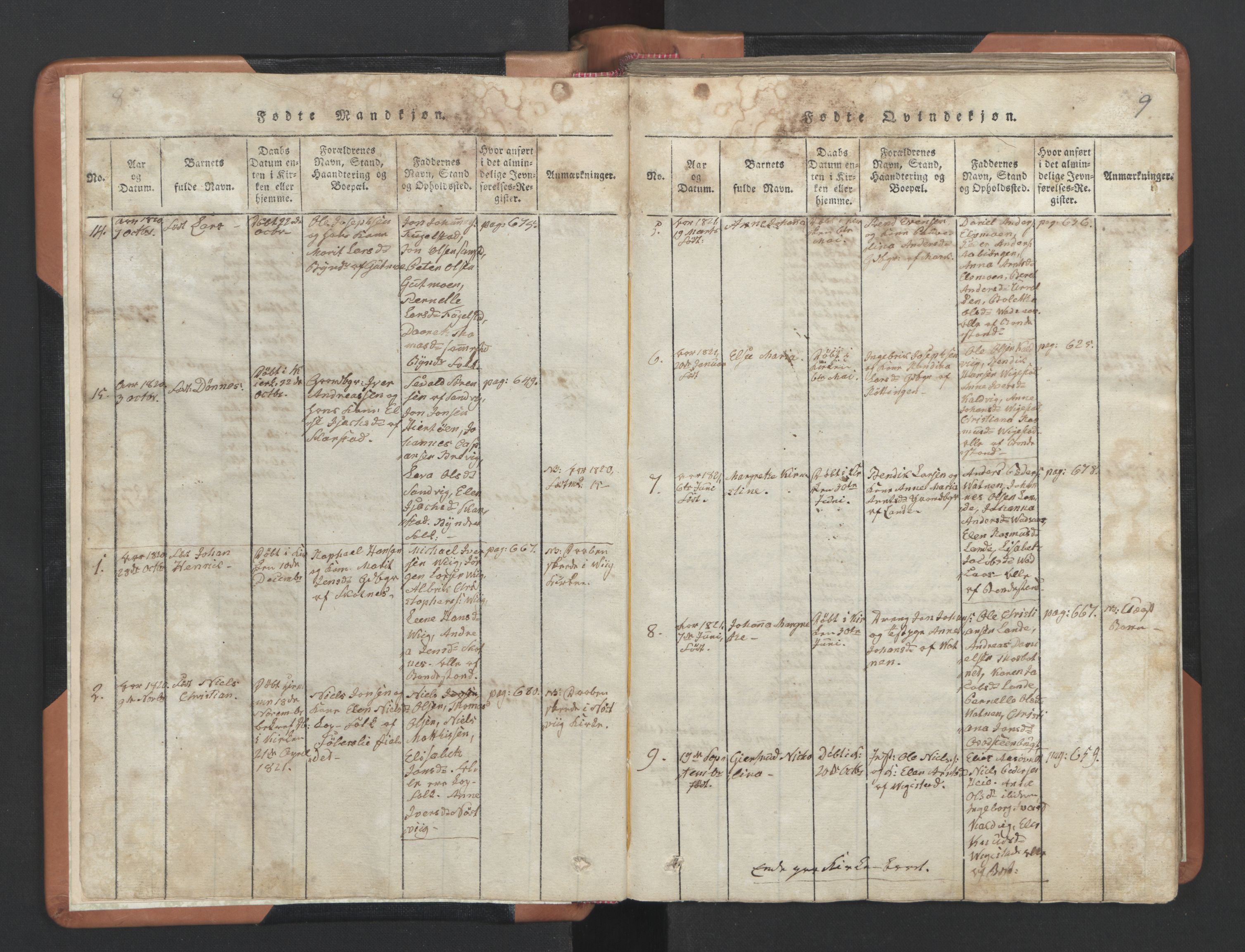 Ministerialprotokoller, klokkerbøker og fødselsregistre - Nordland, AV/SAT-A-1459/810/L0157: Parish register (copy) no. 810C01, 1819-1842, p. 8-9