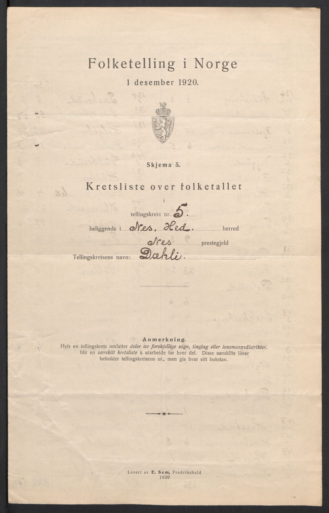 SAH, 1920 census for Nes (Hedmark), 1920, p. 24