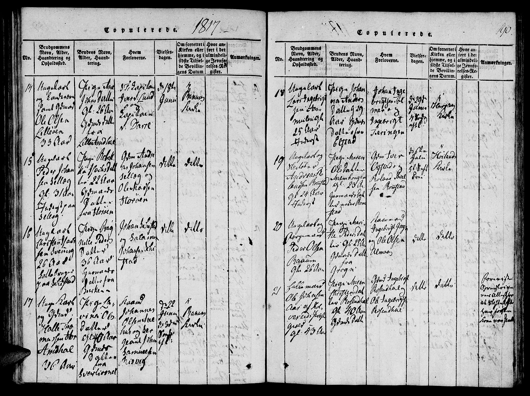Ministerialprotokoller, klokkerbøker og fødselsregistre - Nord-Trøndelag, SAT/A-1458/764/L0546: Parish register (official) no. 764A06 /1, 1816-1823, p. 190