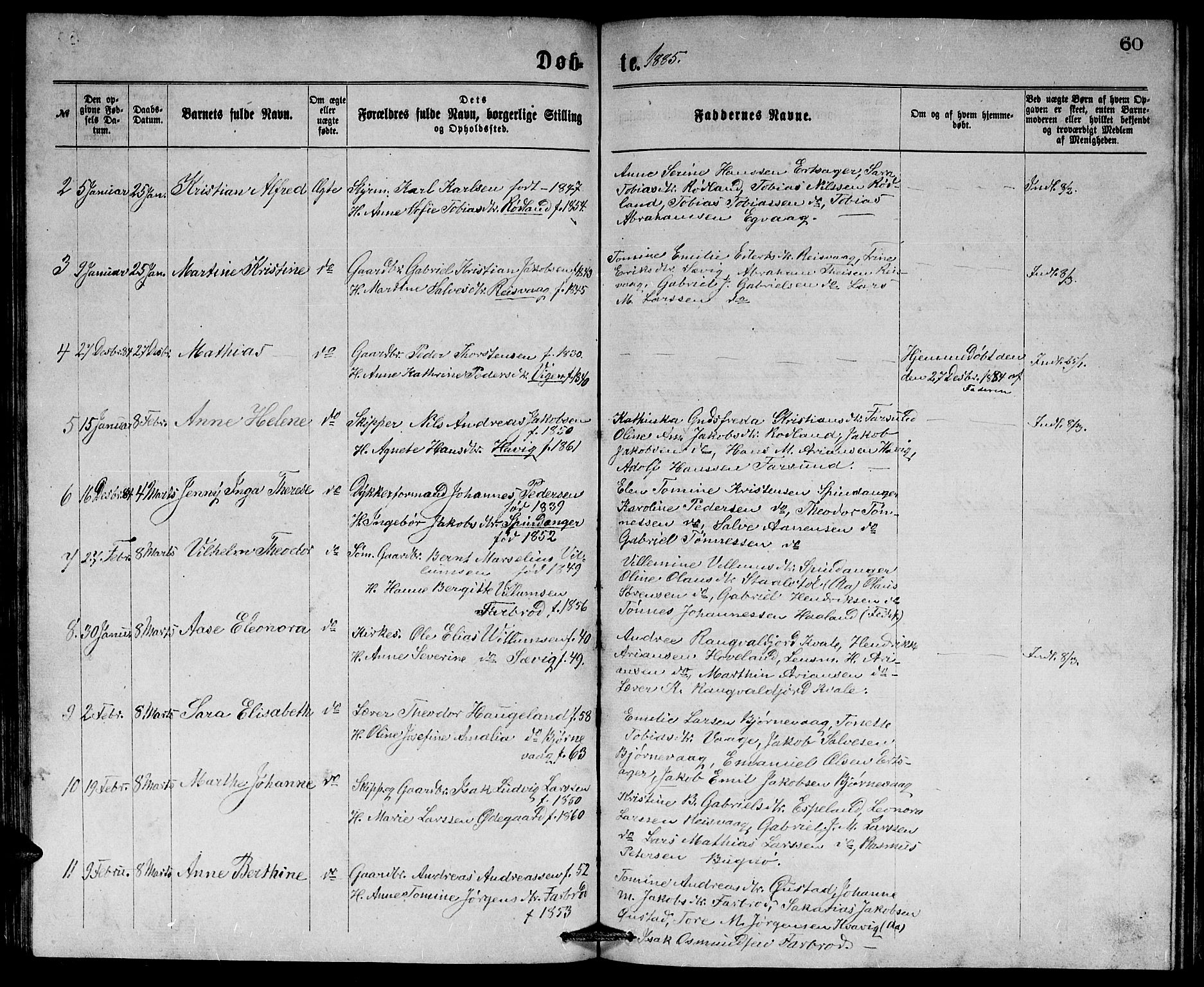 Herad sokneprestkontor, AV/SAK-1111-0018/F/Fb/Fbb/L0003: Parish register (copy) no. B 3, 1872-1889, p. 60