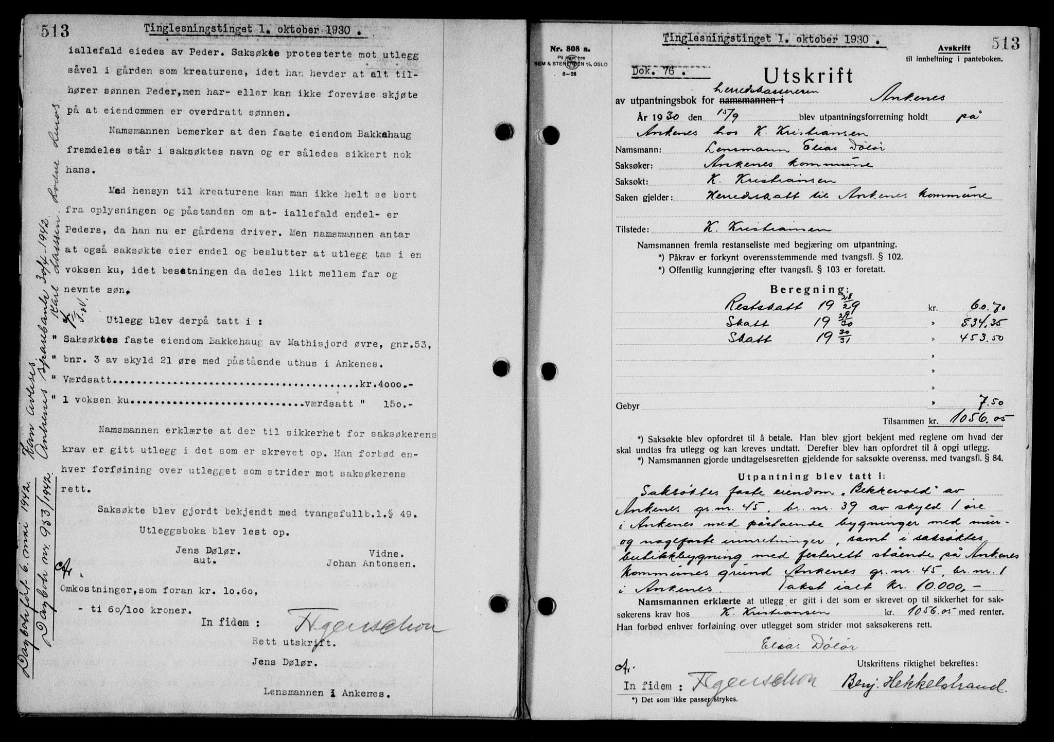 Steigen og Ofoten sorenskriveri, SAT/A-0030/1/2/2C/L0018/0001: Mortgage book no. 20-II og 21, 1930-1931, Deed date: 01.10.1930