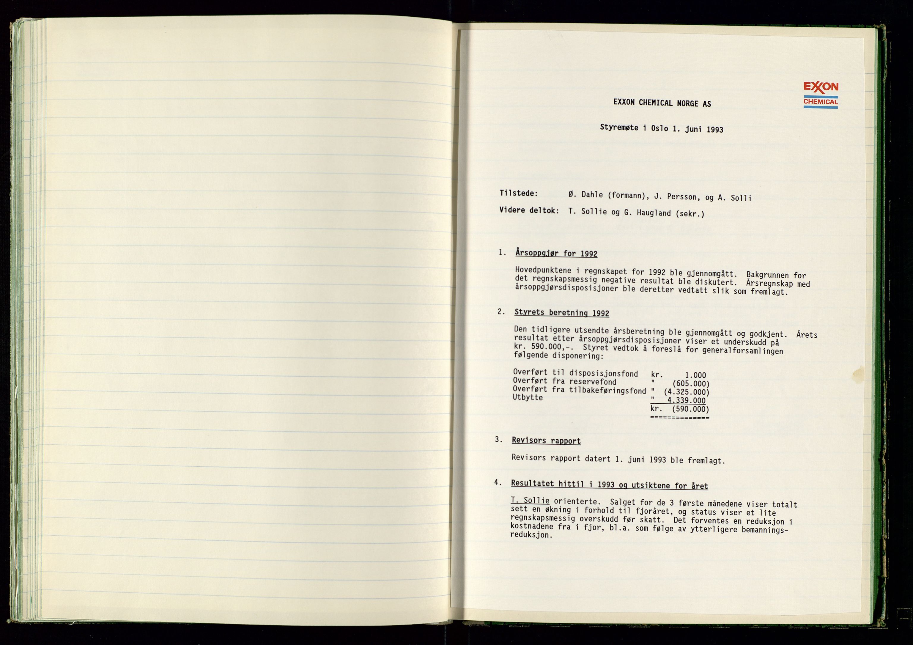 PA 1538 - Exxon Chemical Norge A/S, SAST/A-101958/A/Aa/L0001/0001: Generalforsamlinger og styreprotokoller / Styreprotokoll, 1966-1996