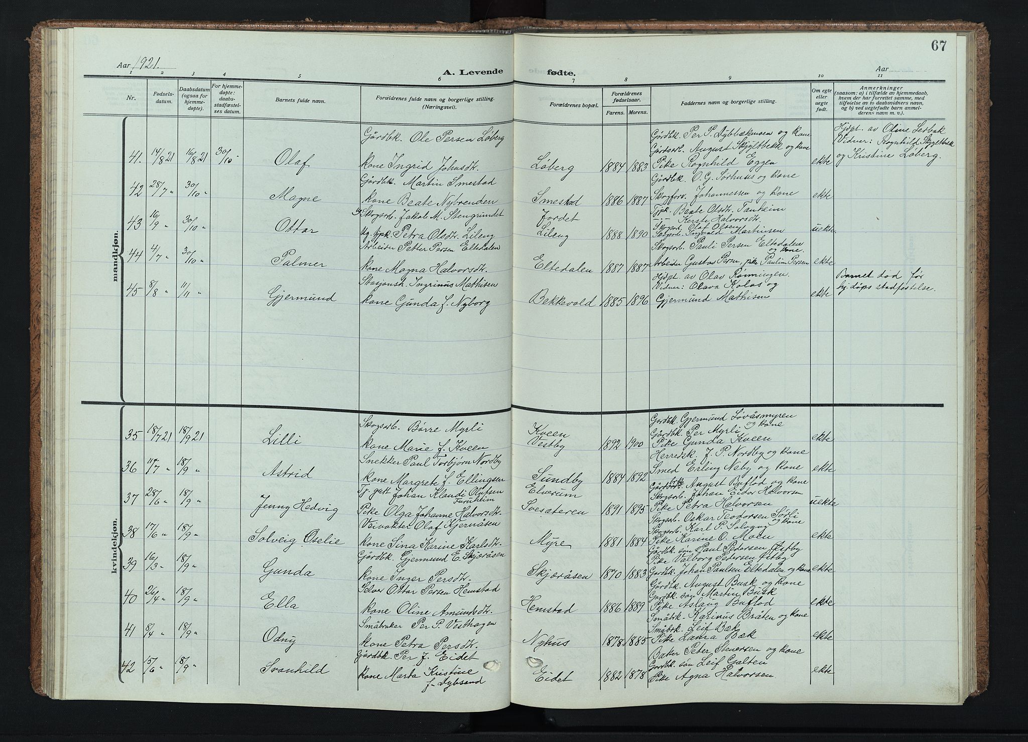 Trysil prestekontor, AV/SAH-PREST-046/H/Ha/Haa/L0015: Parish register (official) no. 15, 1913-1934, p. 67