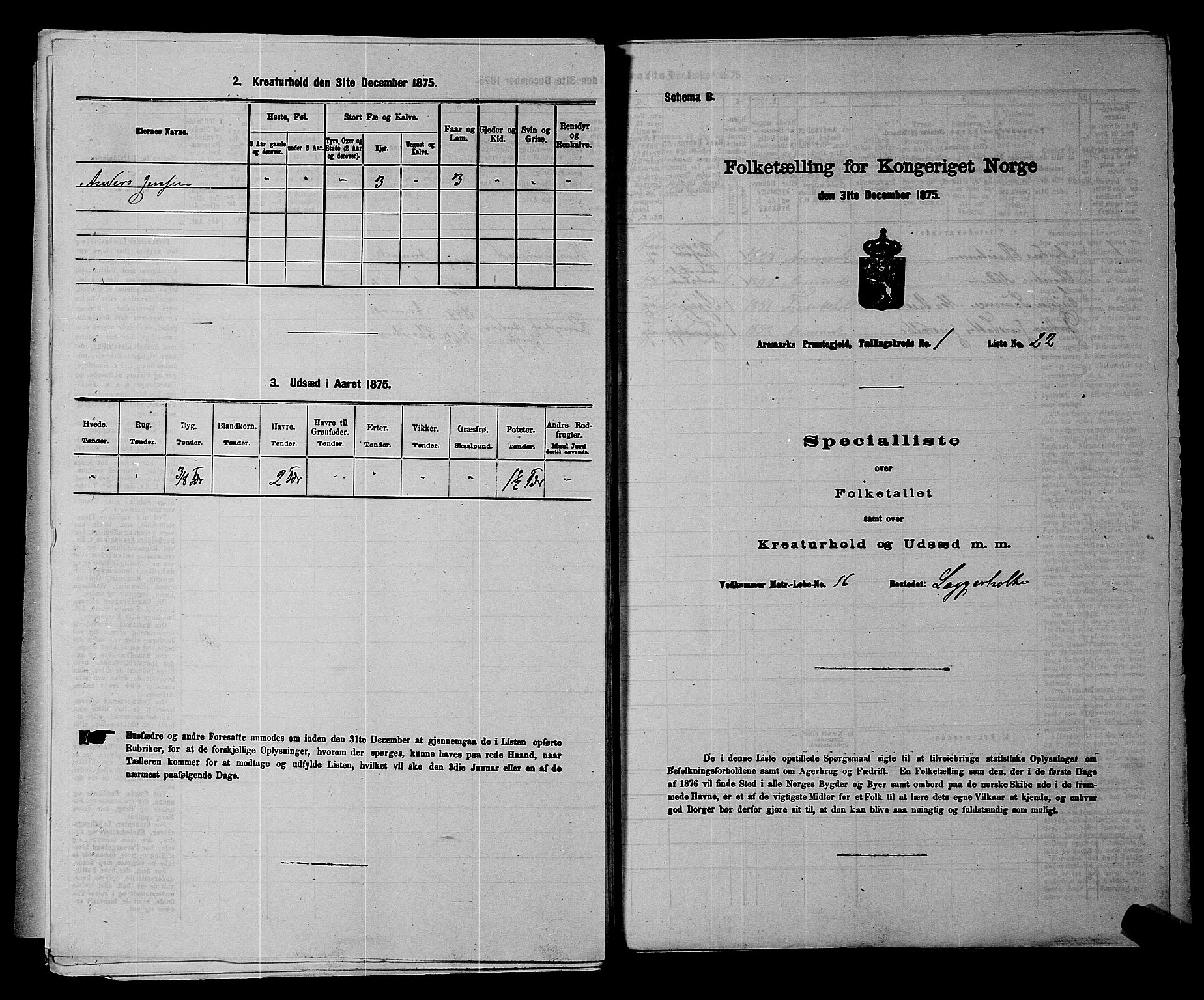 RA, 1875 census for 0118P Aremark, 1875, p. 191