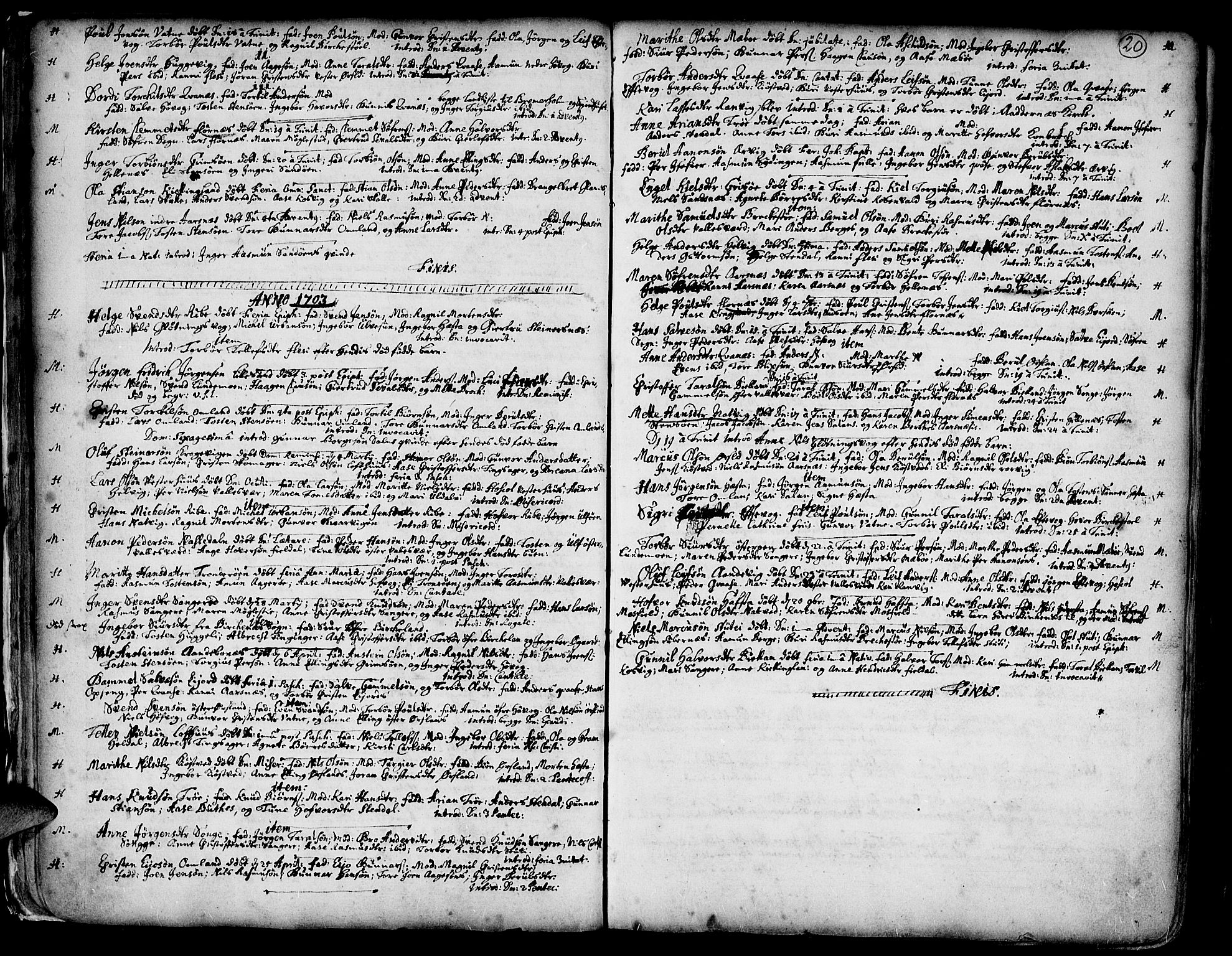Vestre Moland sokneprestkontor, SAK/1111-0046/F/Fa/Fab/L0001: Parish register (official) no. A 1, 1687-1760, p. 20