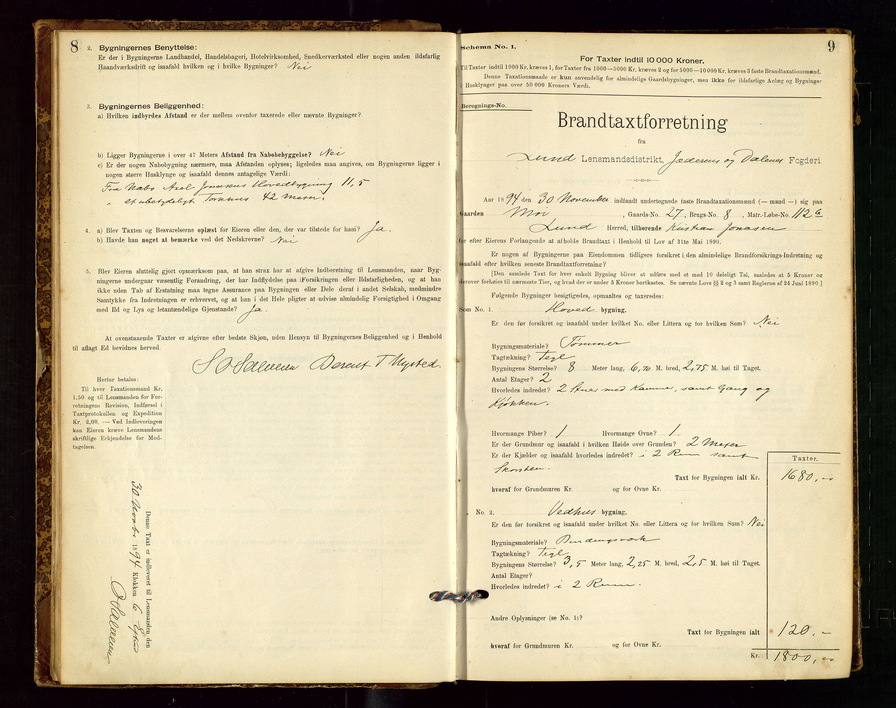 Lund lensmannskontor, SAST/A-100303/Gob/L0001: "Brandtakstprotokol", 1894-1907, p. 8-9