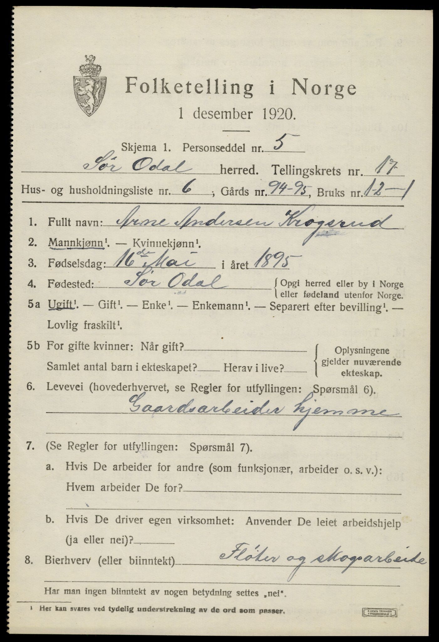 SAH, 1920 census for Sør-Odal, 1920, p. 17069