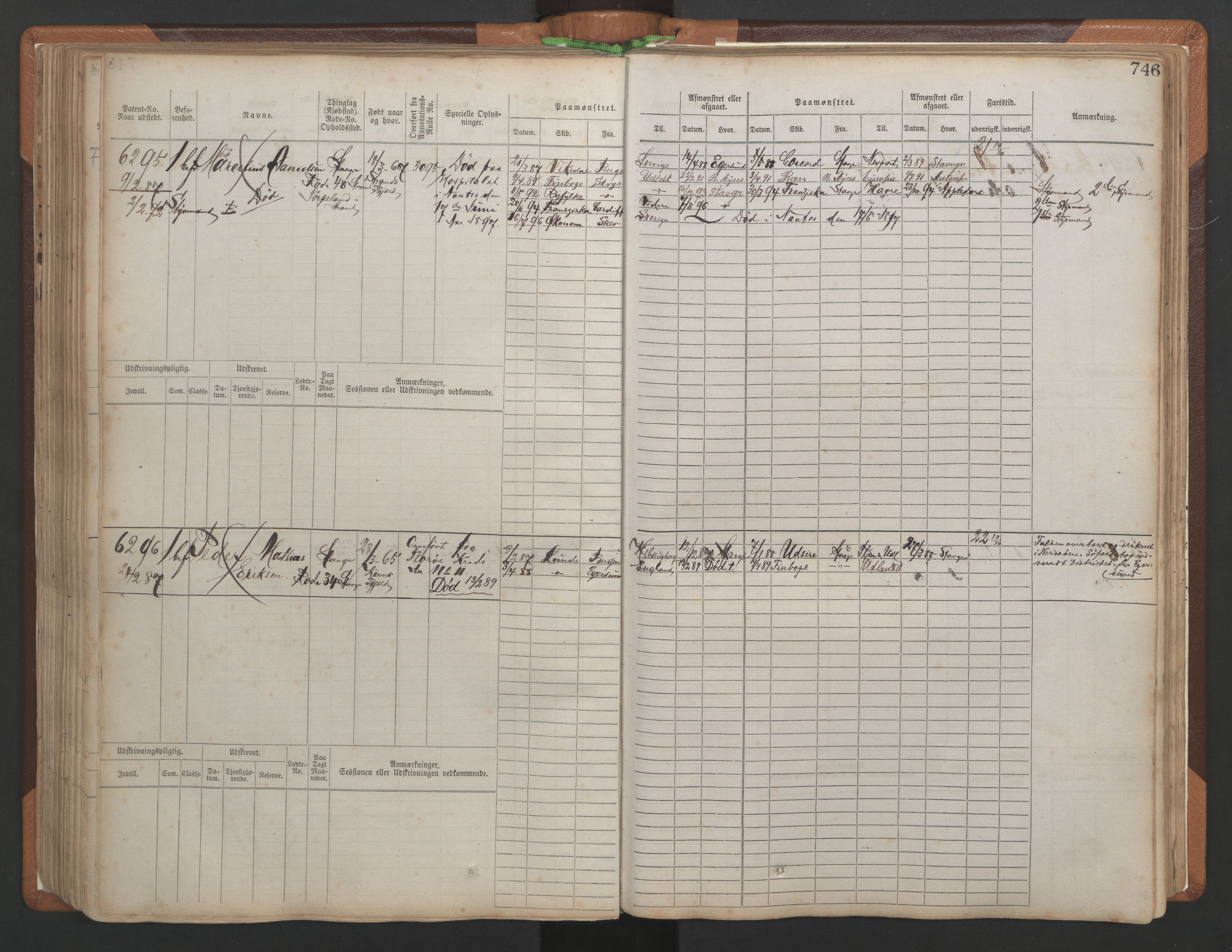 Stavanger sjømannskontor, AV/SAST-A-102006/F/Fb/Fbb/L0010: Sjøfartshovedrulle, patentnr. 6007-6606 (del 1), 1887-1896, p. 150